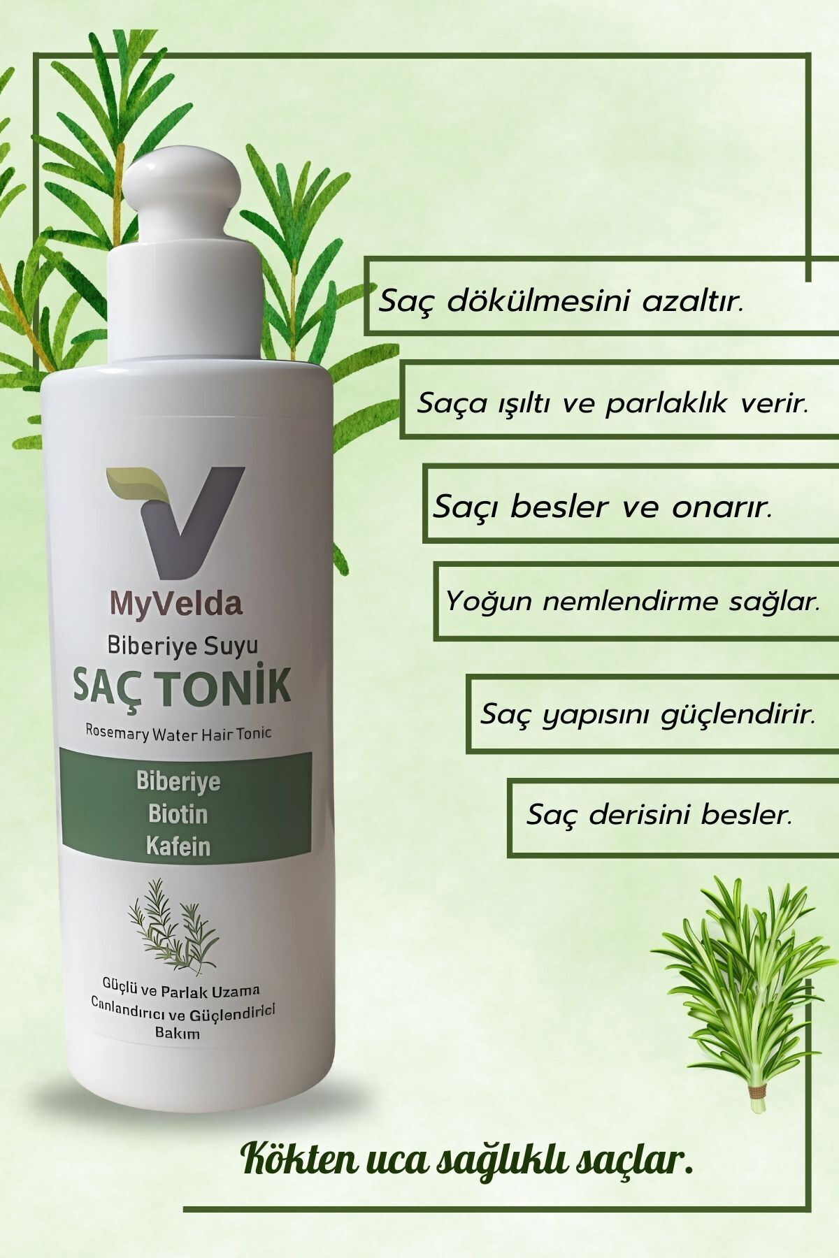 VELDA TECH myVelda Biberiye, At Kuyruğu, Avokado Yağı ve Panthenol ile Saç Derisine Güç, Saçlara Canlılık Verir