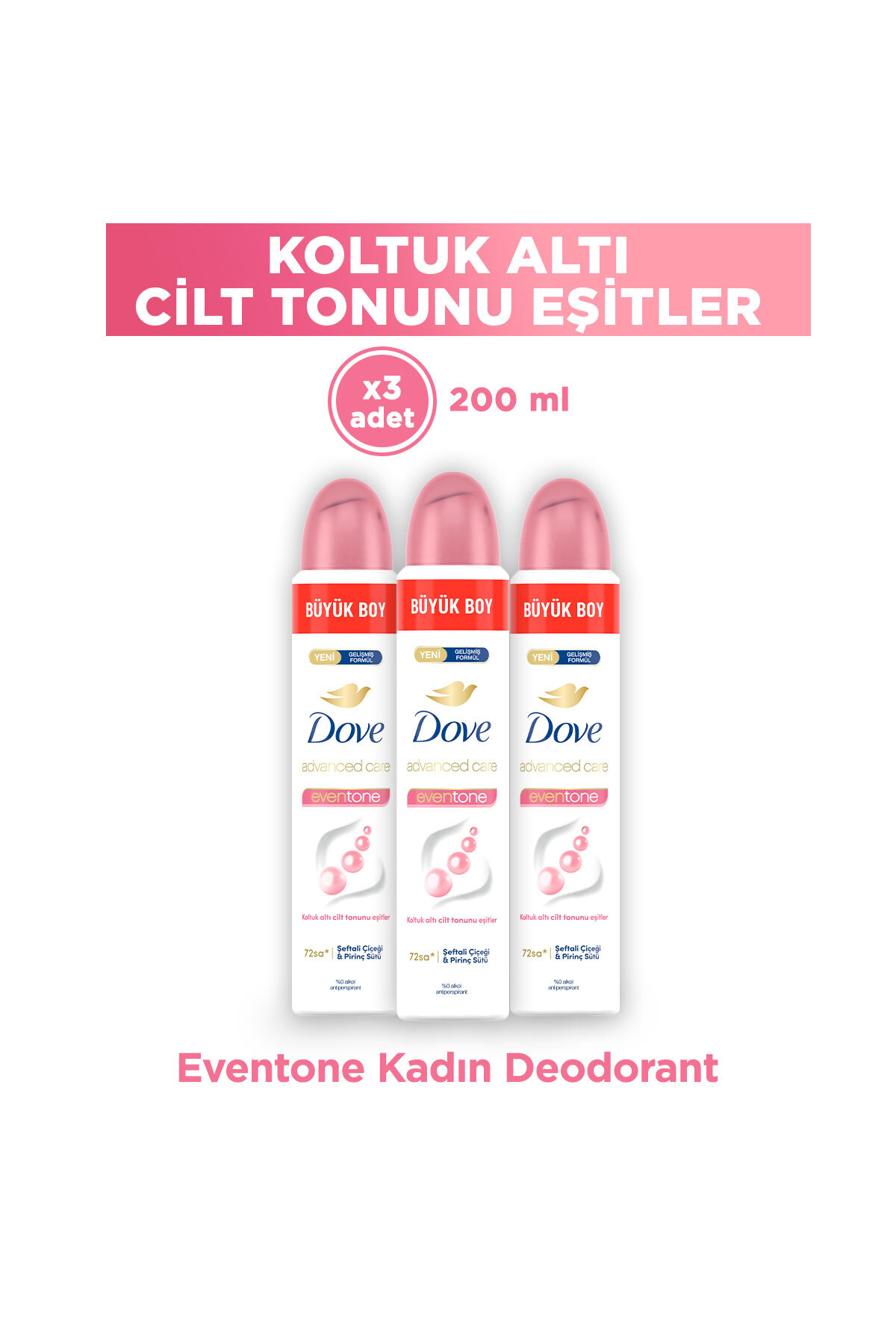 Dove Kadın Sprey Deodorant Advanced Care Eventone 72 Saat Koruma 200 ml X3