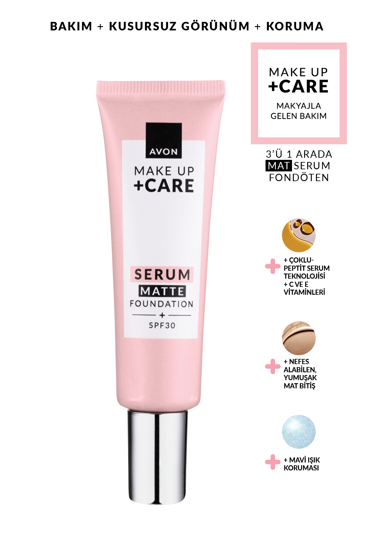 AVON Make Up + Care 3!ü 1 Arada Mat Serum Fondöten 30ml - 120N Porcelain