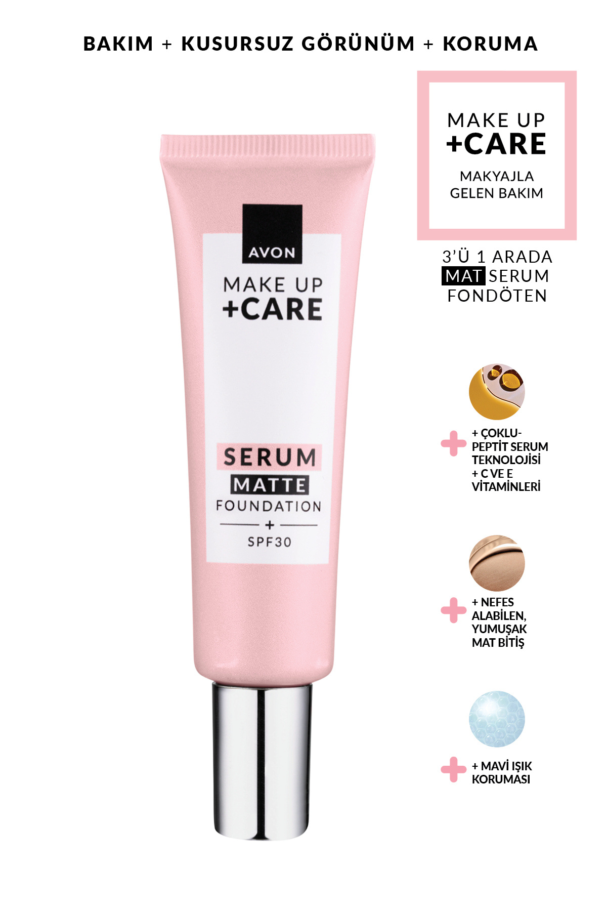 AVON Make Up + Care 3!ü 1 Arada Mat Serum Fondöten 30ml - 120N Porcelain