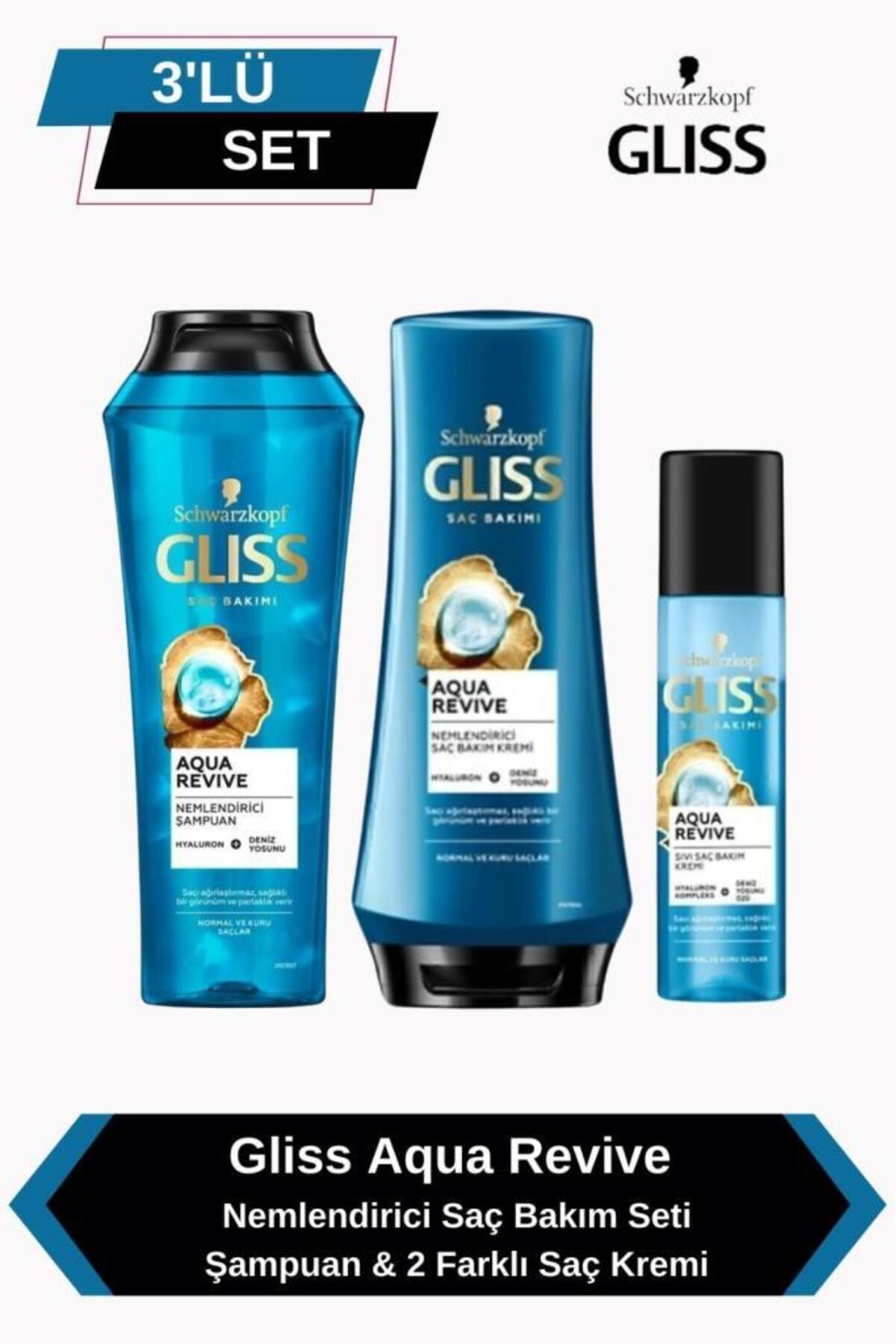 Gliss Aqua Revive Nemlendirici Saç Bakım Seti: Şampuan & 2 Farklı Saç Kremi