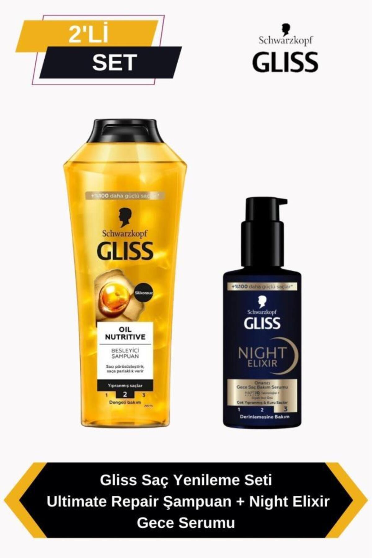 Gliss Saç Yenileme Seti: Ultimate Repair Şampuan + Night Elixir Gece Serumu