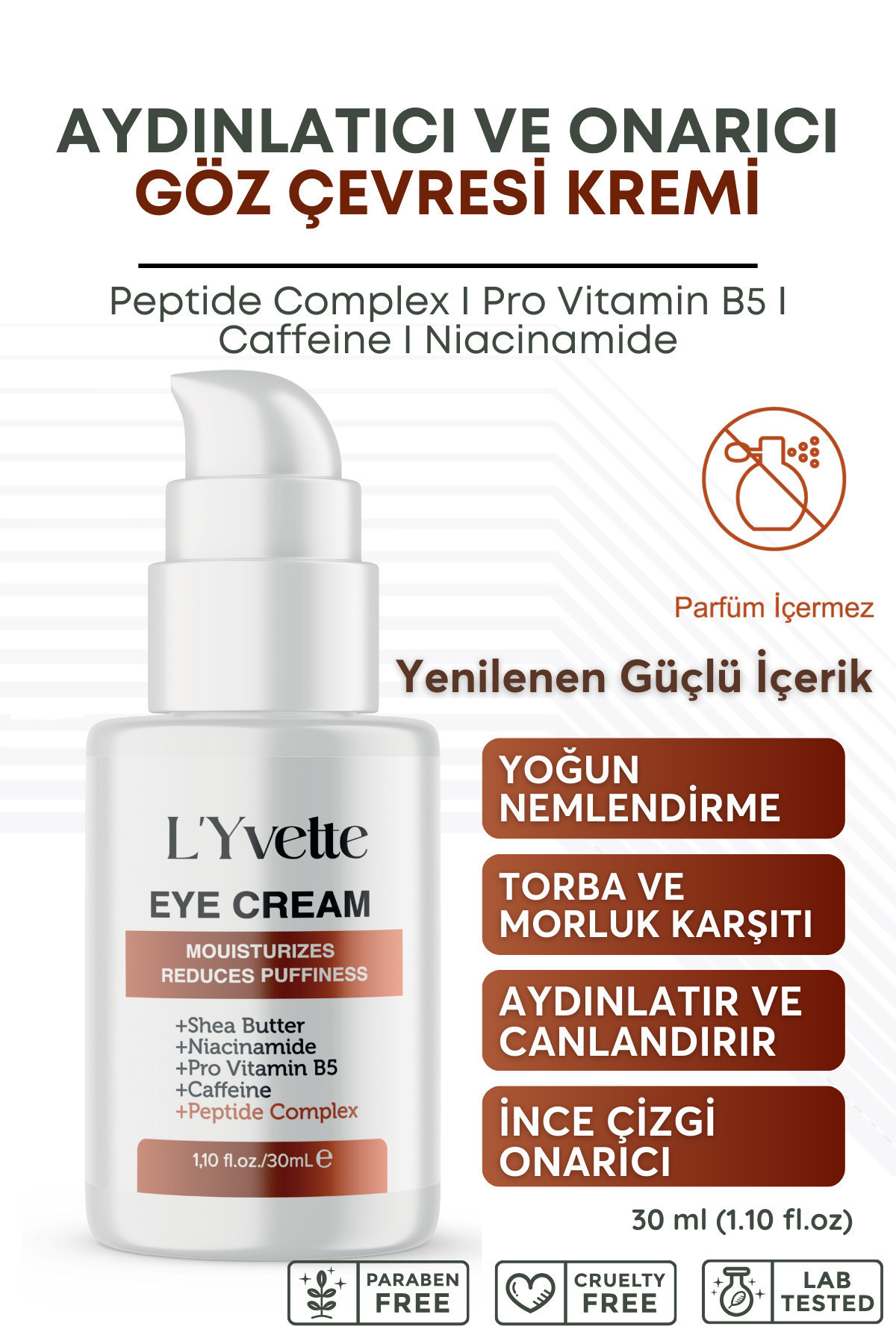 L'Yvette Peptit Complex Göz Altı Torbası, Göz Çevresi Morluk Ve Ince Çizgi Karşıtı, Aydınlatıcı Gözaltı Kremi