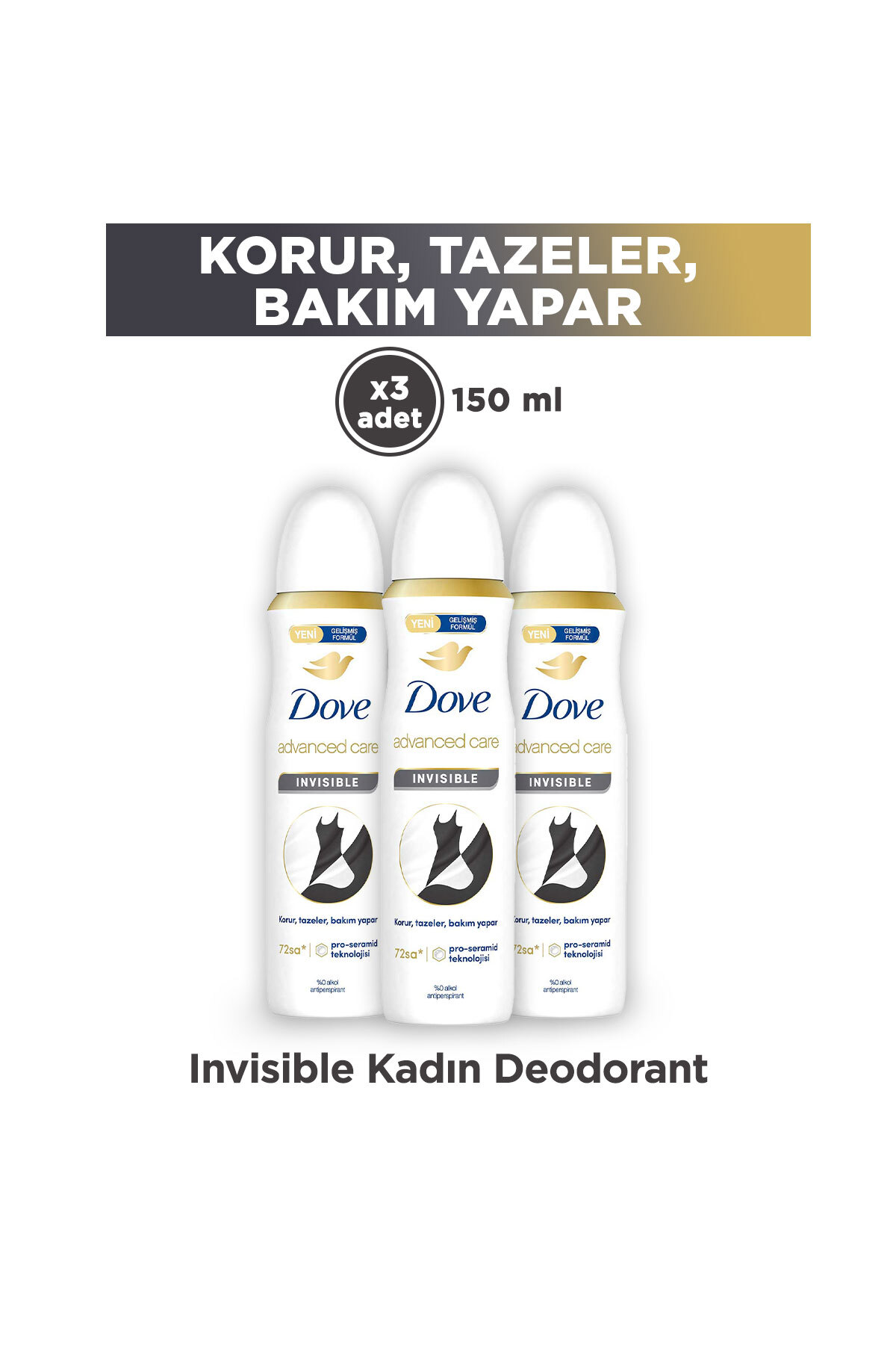 Dove Kadın Sprey Deodorant Advanced Care Invisible 72 Saat Koruma 150 ml X3