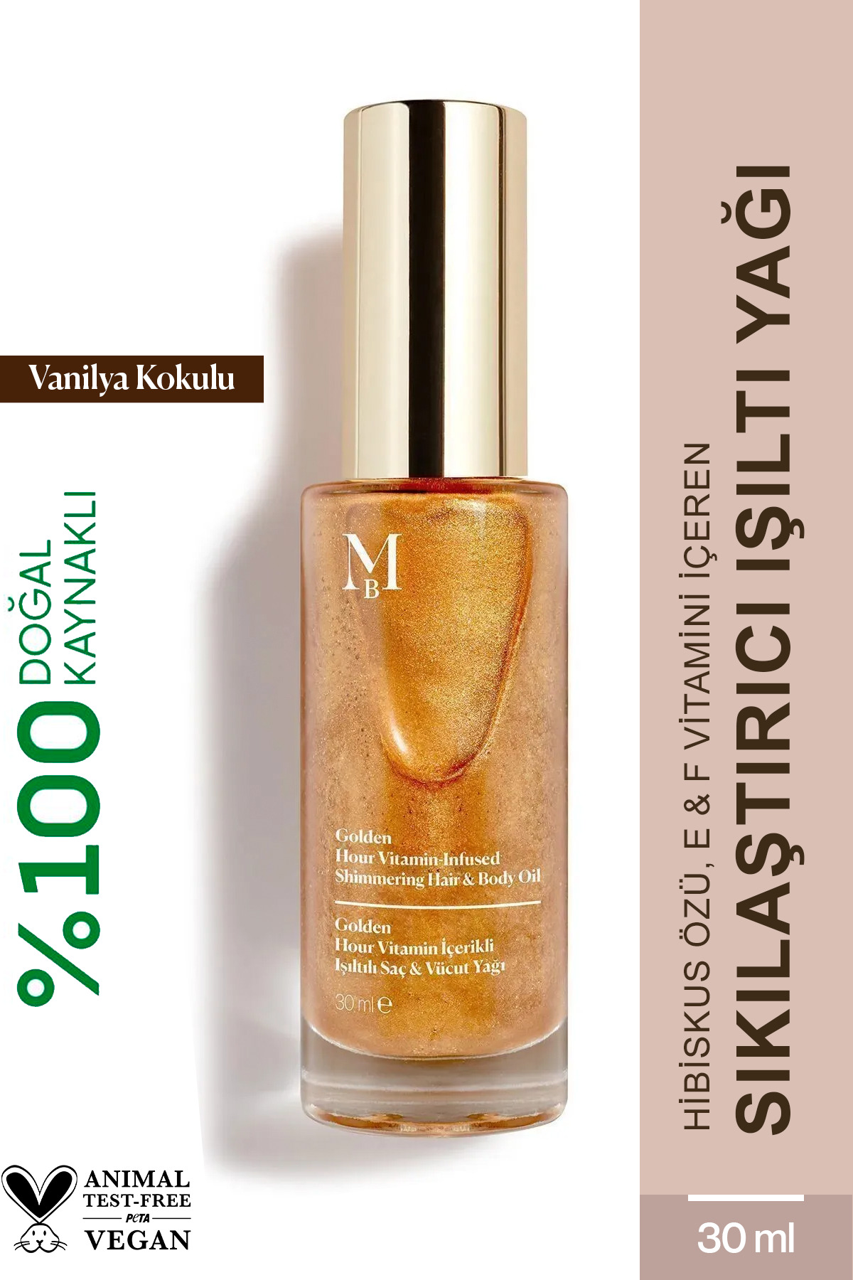MİSBAHÇE Golden Hour Vitamin Içerikli Işıltılı Saç Ve Vücut Yağı Vanilya 30 ml