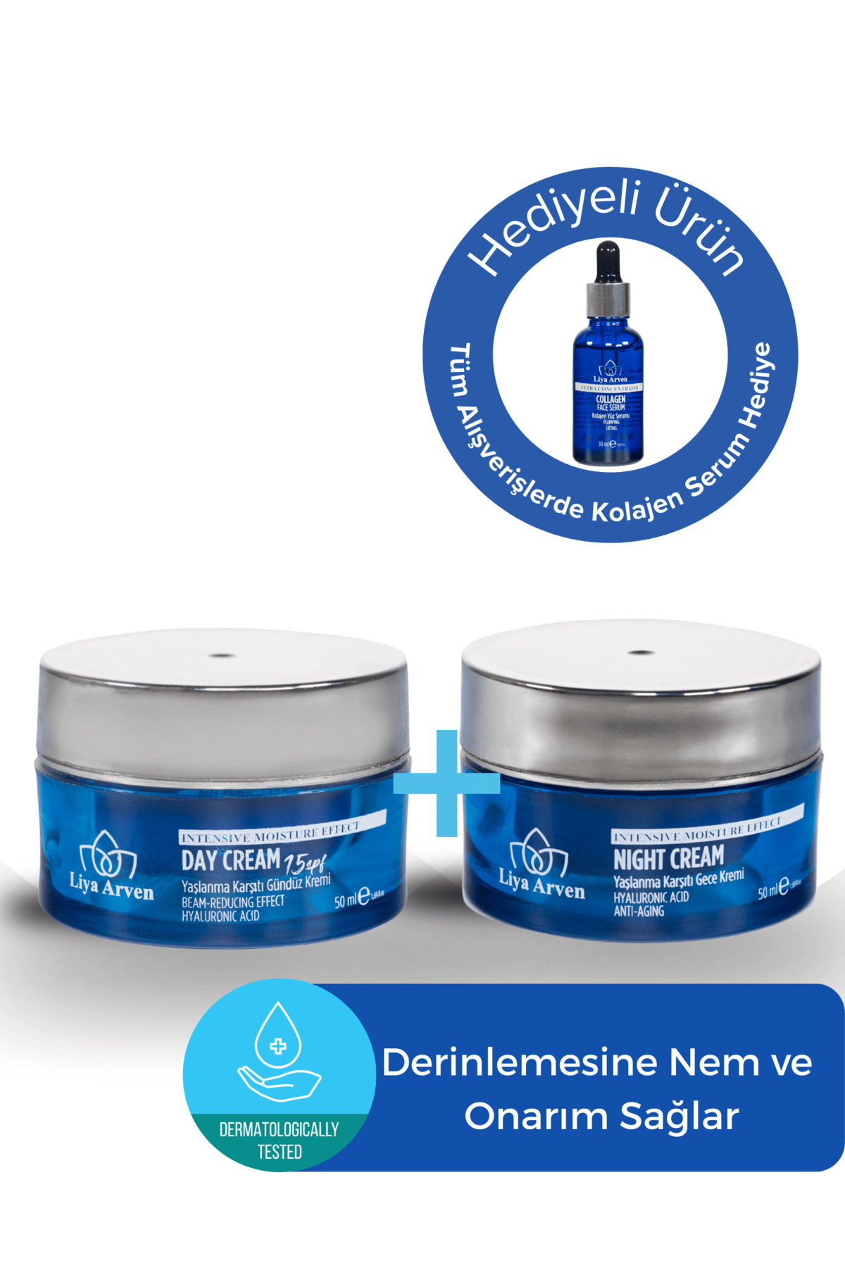 Liya Arven Anti‑Aging Krem Seti 50 ml | Gündüz (SPF 15) + Gece Nemlendirici