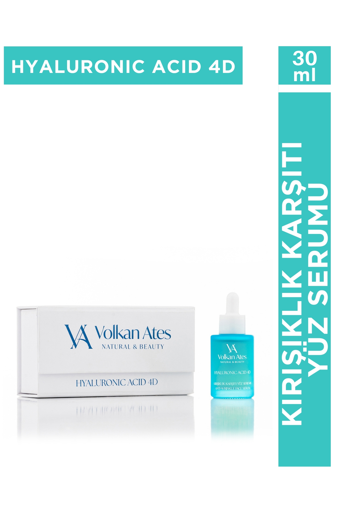 Volkan Ates Natural & Beauty Kırışıklık Karşıtı Yüz Serumu Hyaluronic Asit 4D Cam Şişe 30 ml