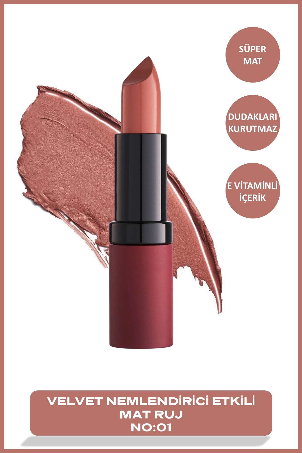 Golden Rose Velvet Matte Lipstick No: 01 - Yoğun Pigmentli Kadifemsi Mat Ruj