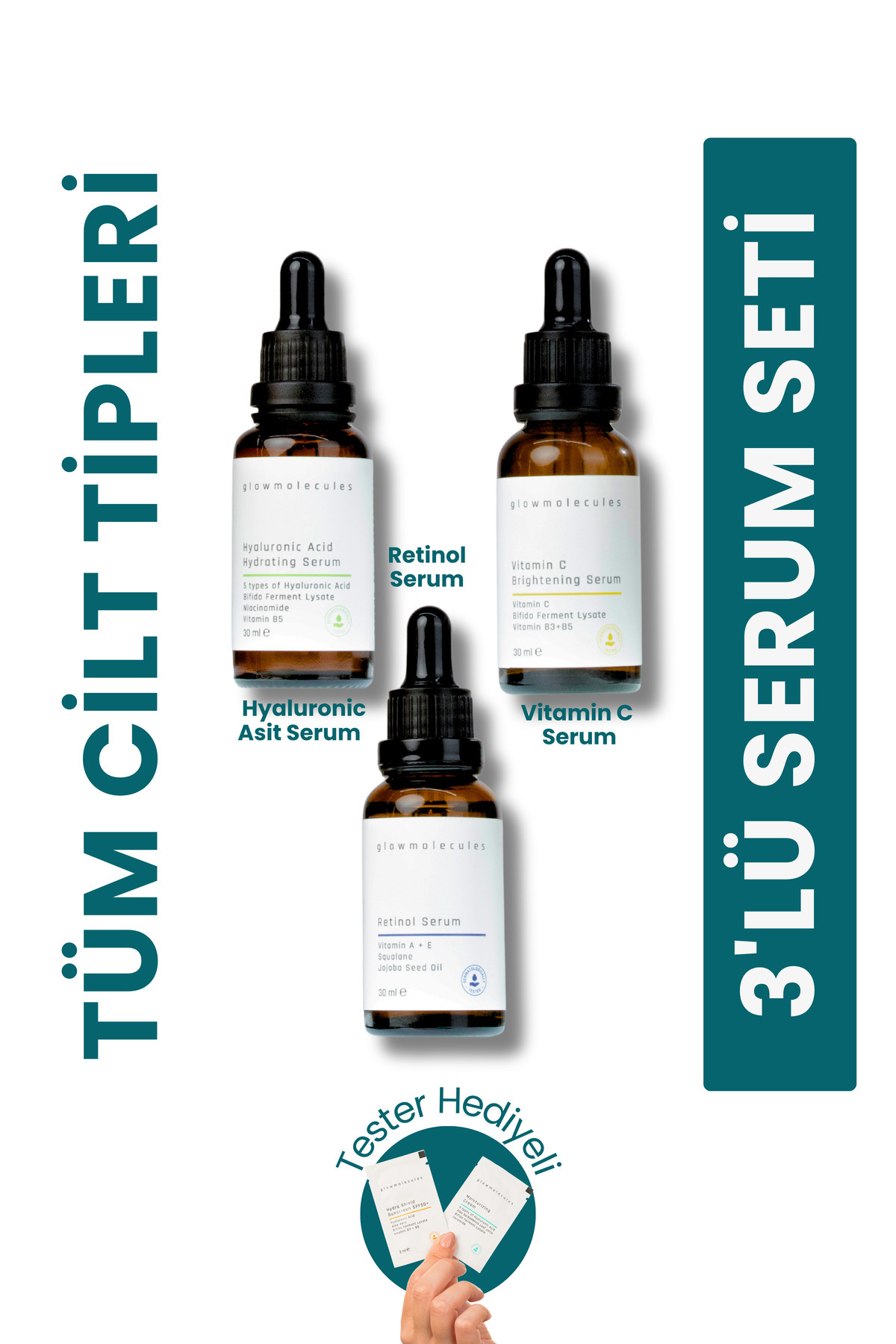 glowmolecules 3'lü Serum Seti - Retinol & Hyaluronic Asit & Vitamin C Serum