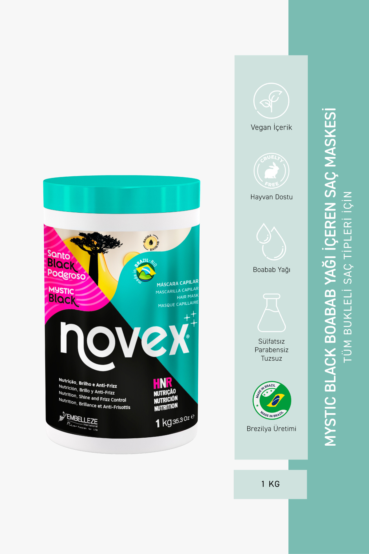 NOVEX Mystic Black - Kuru Bukleli Saçlar Için Onarıcı Saç Maskesi 1kg