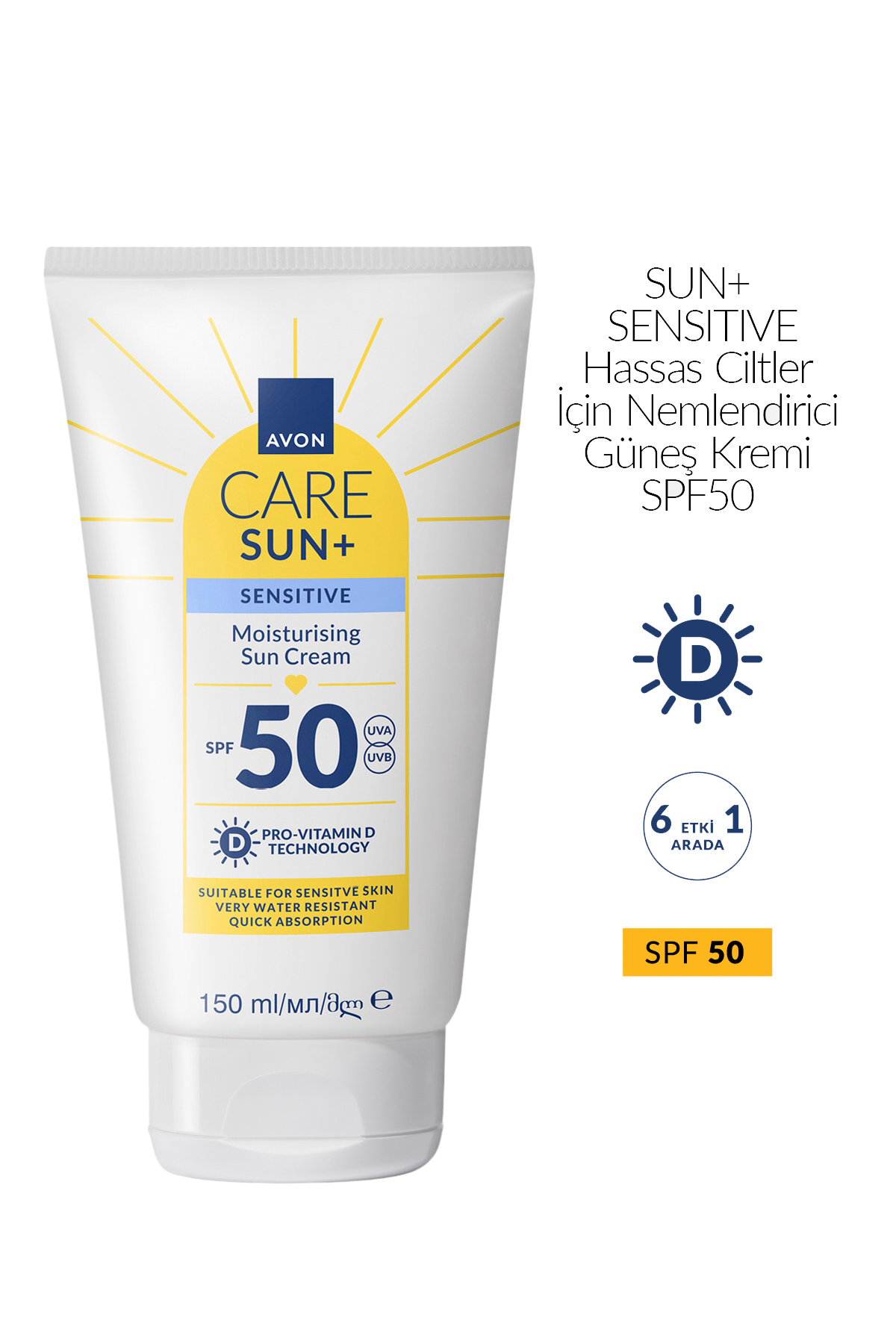 AVON SUN+ PROTECT Hassas Ciltler İçin Nemlendirici Güneş Kremi SPF 50 150ml
