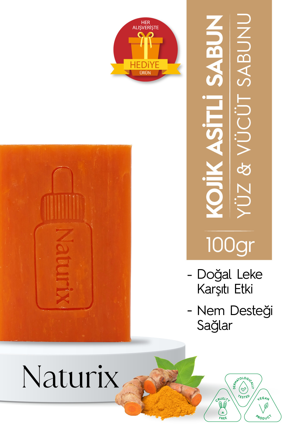 Naturix Kojik Asit Sabunu - Leke Karşıtı, Cilt Tonu Eşitleyici Ve Aydınlatıcı Sabun 100 gr