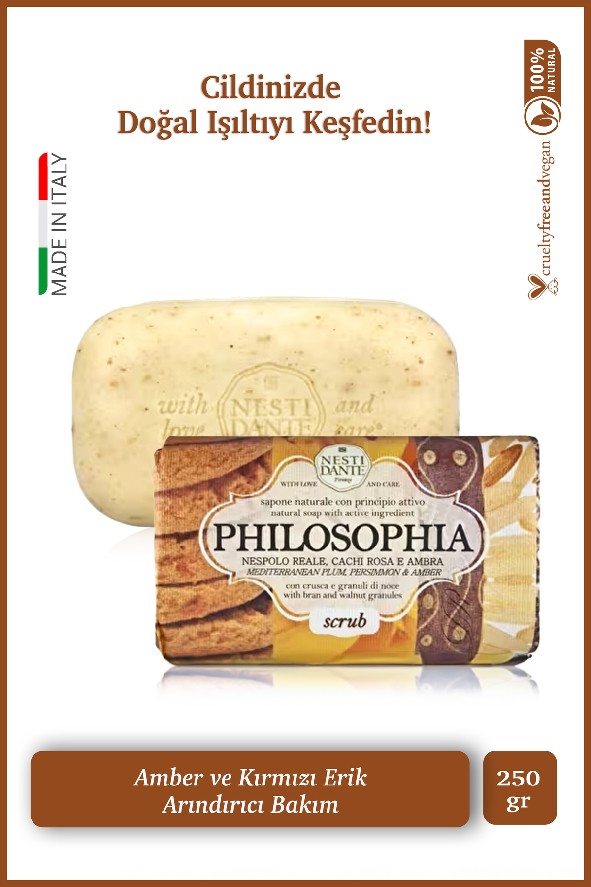 Nesti Dante Philosophia Scrub Katı Sabun 250 gr | Amber ve Kırmızı Erik Özü | Arındırıcı| Banyo Sabunu