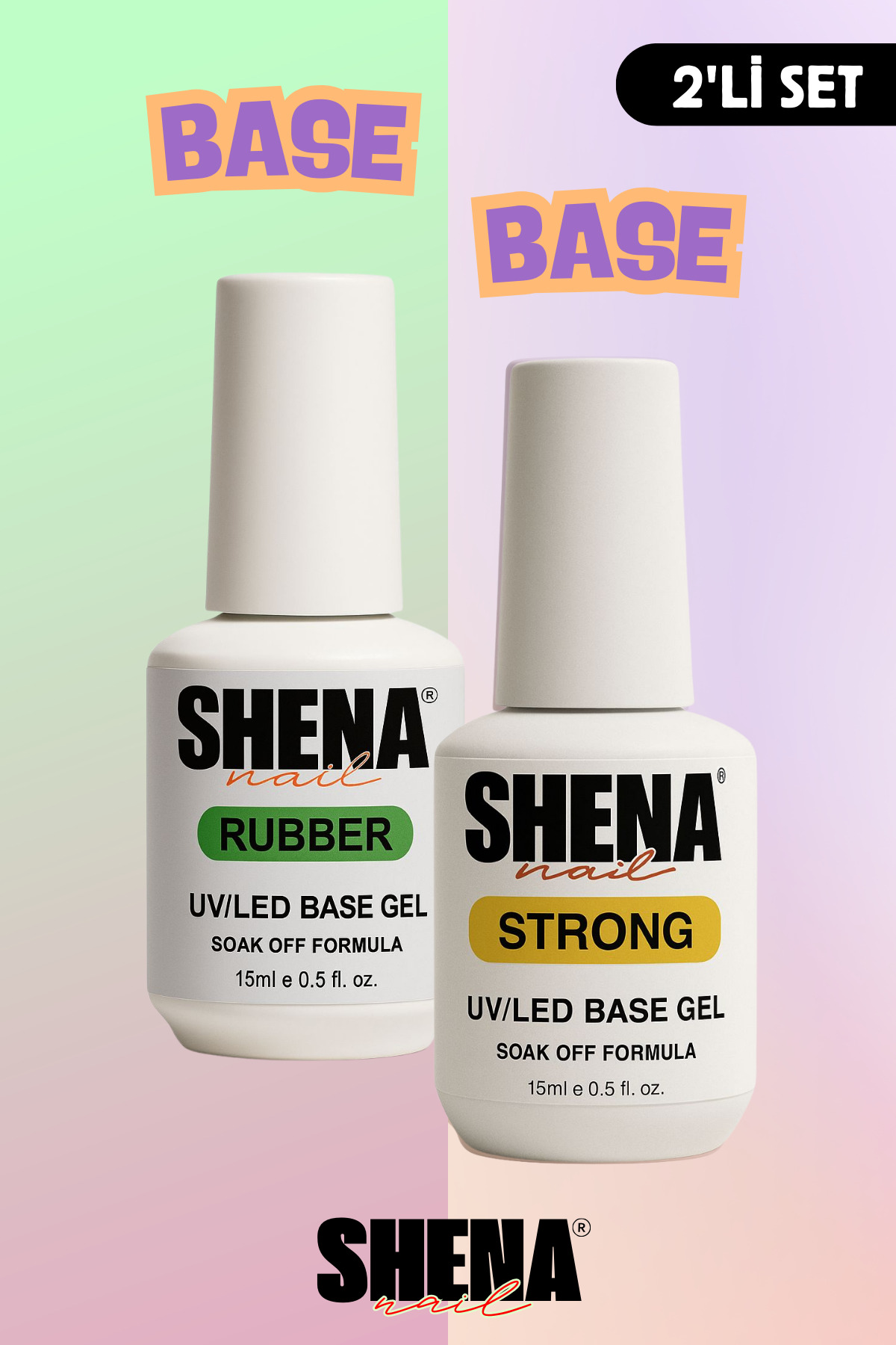 Shena 2li Kat Seti Rubber Base Coat + Strong Base Coat 15 Ml - Kalıcı Oje & Protez Tırnak UV/LED Katman
