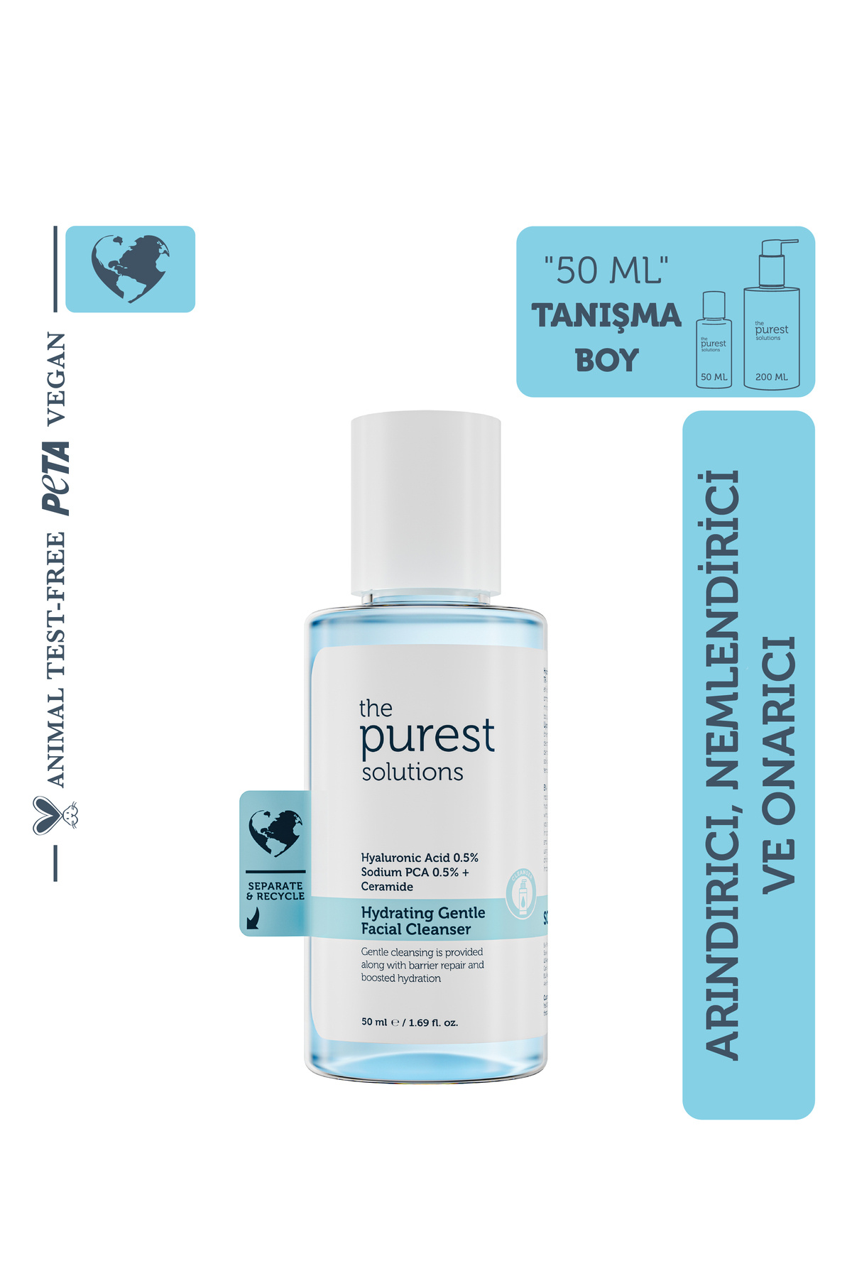 The Purest Solutions Kuru Ve Karma Ciltler İçin Nemlendirici Ve Bariyer Onarıcı Hyalüronik Asit Yüz Temizleme Jeli 50 ml