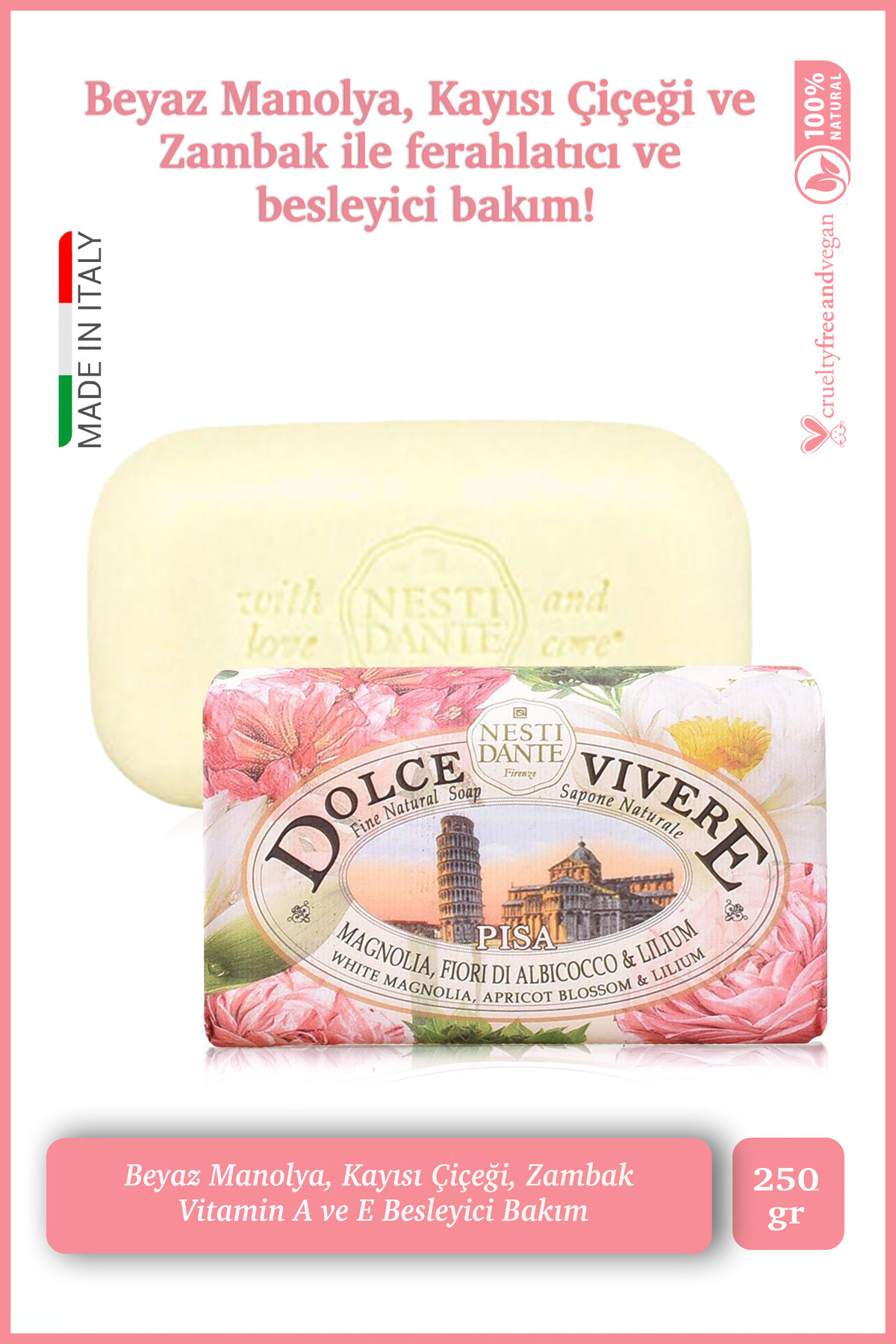 Nesti Dante Dolce Vivere Pisa Katı Sabun 250 gr | Vitamin A ve E İçerikli| Besleyici ve Bakım Karşıtı|Banyo Sabu