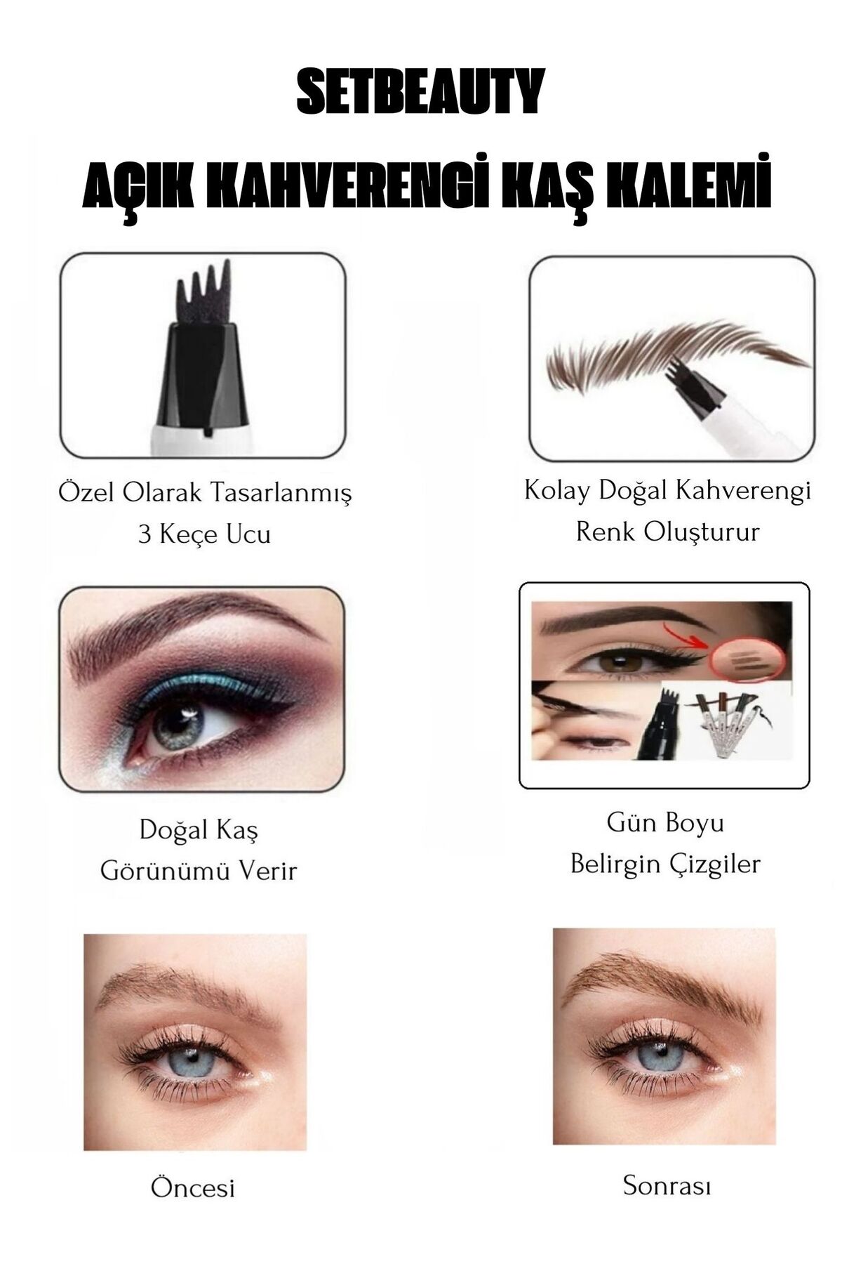 SETBEAUTY Kaş Doldurma Tırtıklı Şekillendirme Açık Kahverengi Kalemi