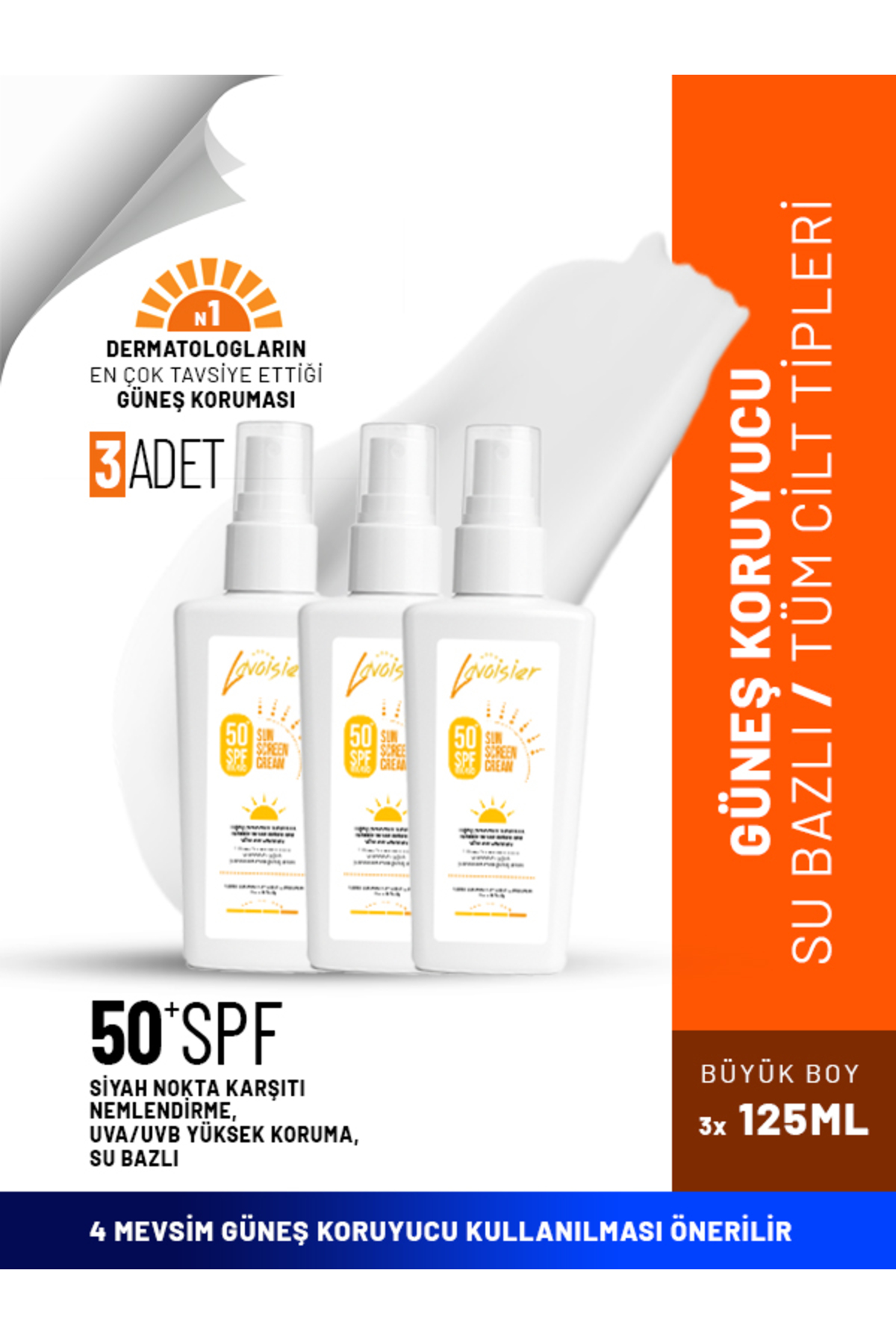 Lavoisier 50 Spf Yüksek Korumalı Yüz Ve Vücut Güneş Kremi 125ml X 3'lü Set Avantaj Paket
