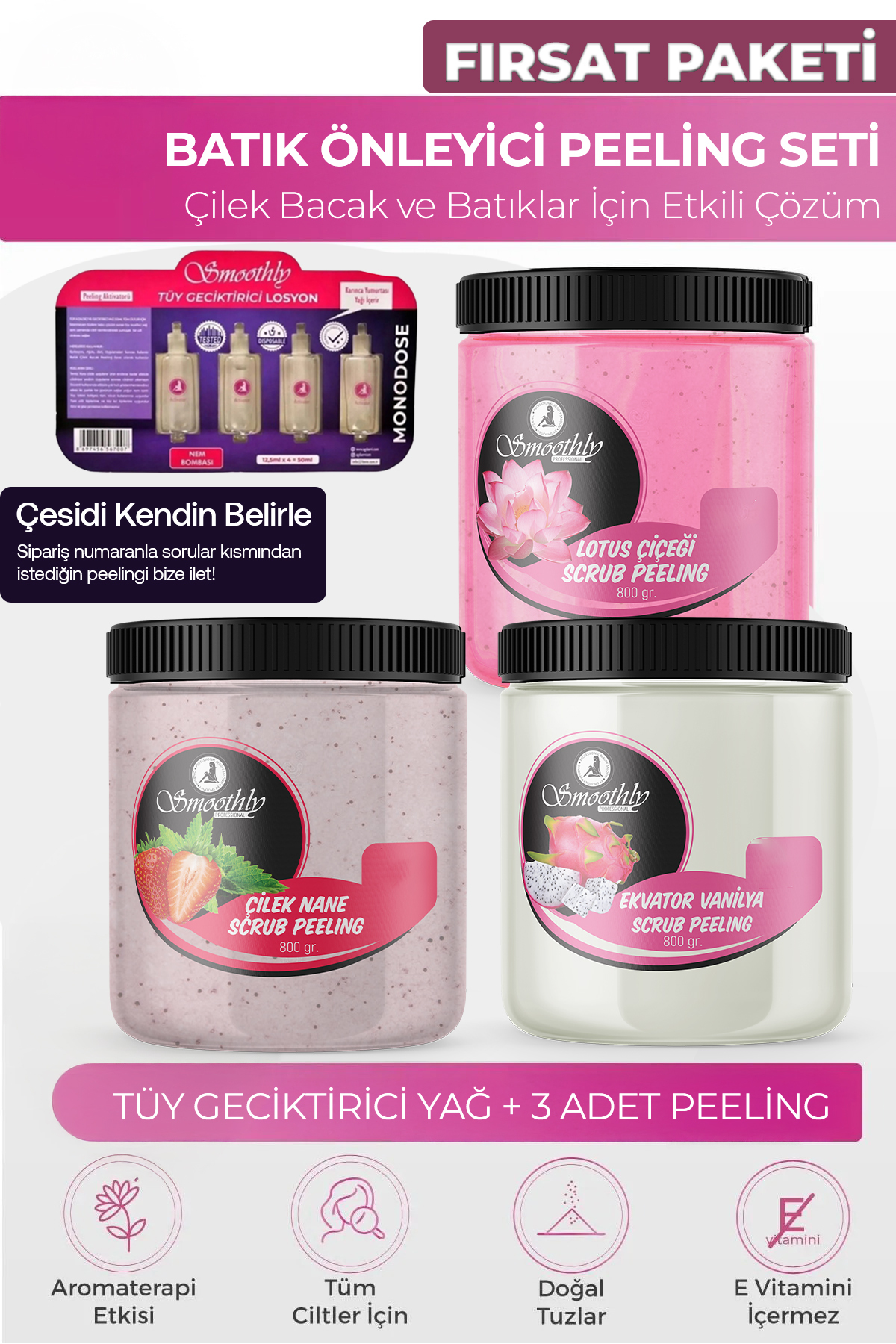 Smoothly Peeling Fırsat Seti 800gr X 3 Adet Batık Için Peeling + Tüy Karınca Yumurtası Yağı