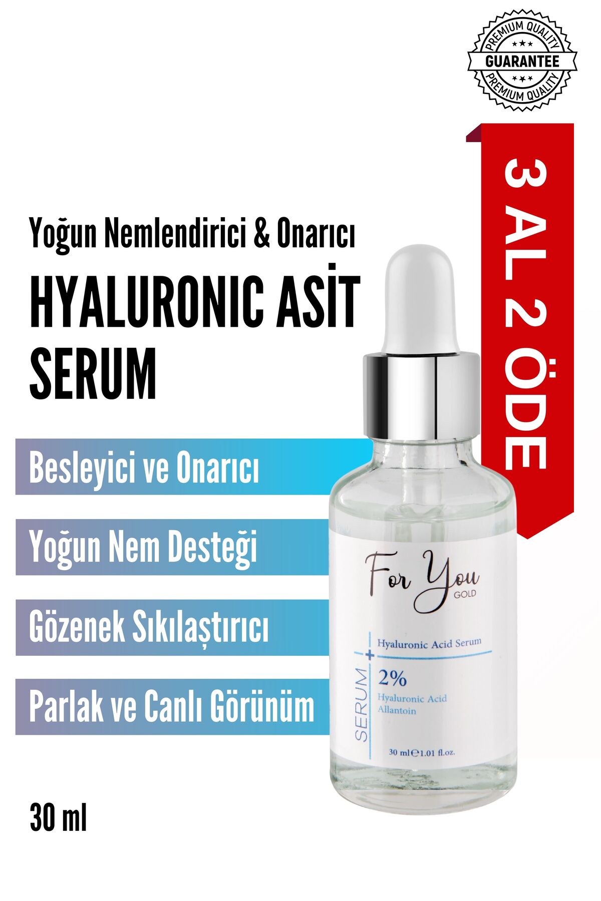 For You Gold Yoğun Nemlendirici & Onarıcı Bakım Serumu Hyaluronic Asit – Allontoin Serum 30 Ml