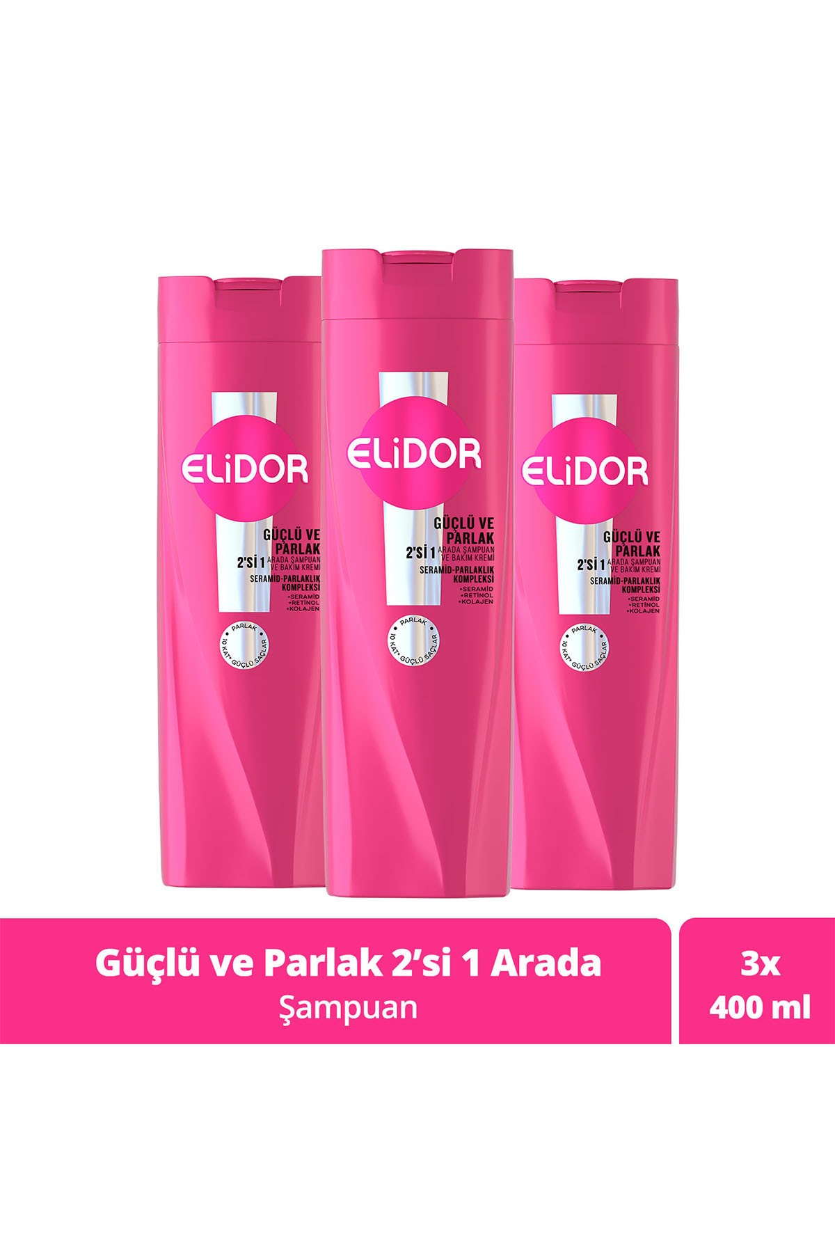 Elidor Şampuan ve Saç Bakım Kremi Güçlü ve Parlak 400 ml x3