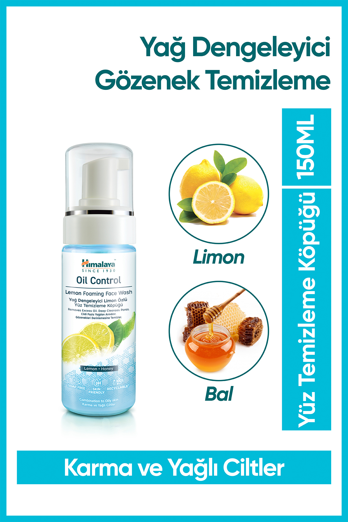 Himalaya Since 1930 Yağ Dengeleyici Yüz Temizleme Köpüğü, Bal, Limon Özü, Parabensiz, Karma Ve Yağlı Ciltler, 150 ml