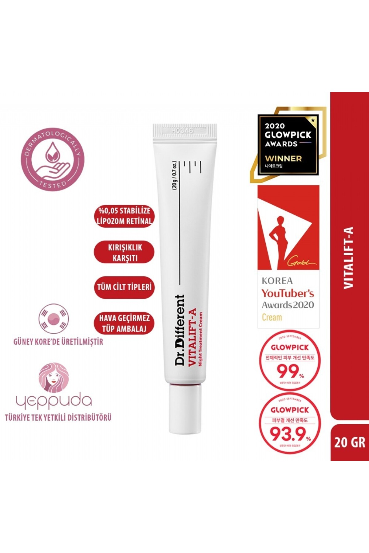 Dr.Different Vitalift-a - Yaşlanma Ve Kırışıklık Karşıtı %0.05 Stabilize Lipozom Retinal Içeren Gece Kremi