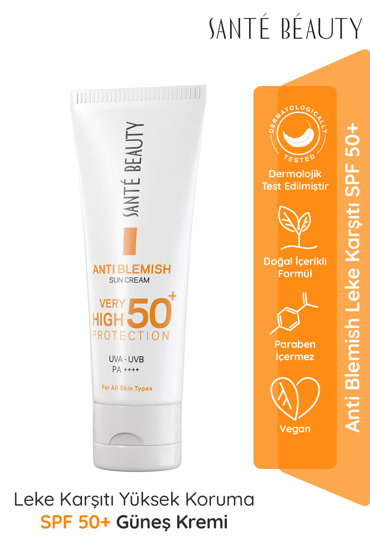 SANTE BEAUTY Anti Blemish Spf 50 Yüksek Korumalı Leke Karşıtı Yüz Vücut Su Bazlı Güneş Kremi 75 ml