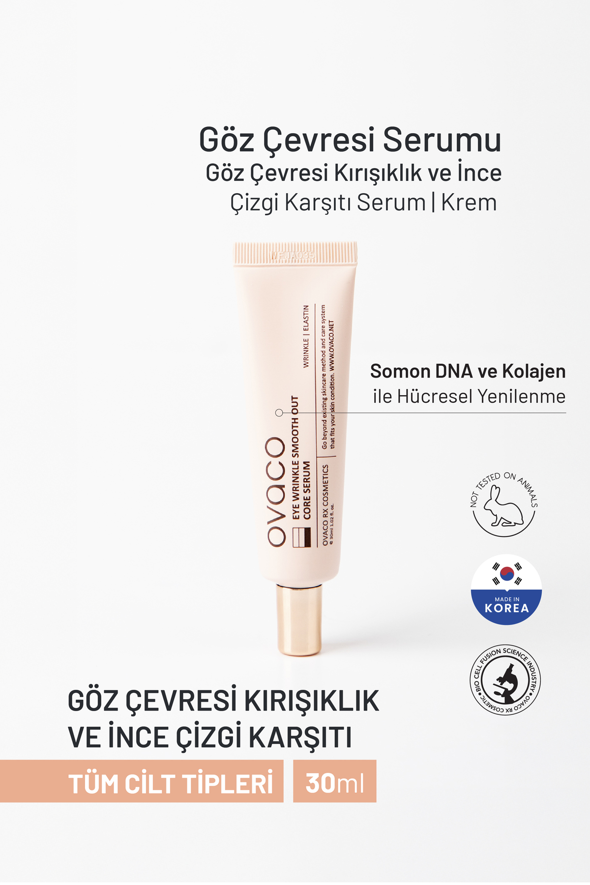 Ovaco Göz Çevresi Serum | Krem | 30ml | Somon DNA | Kolajen | Nar | Adenozin