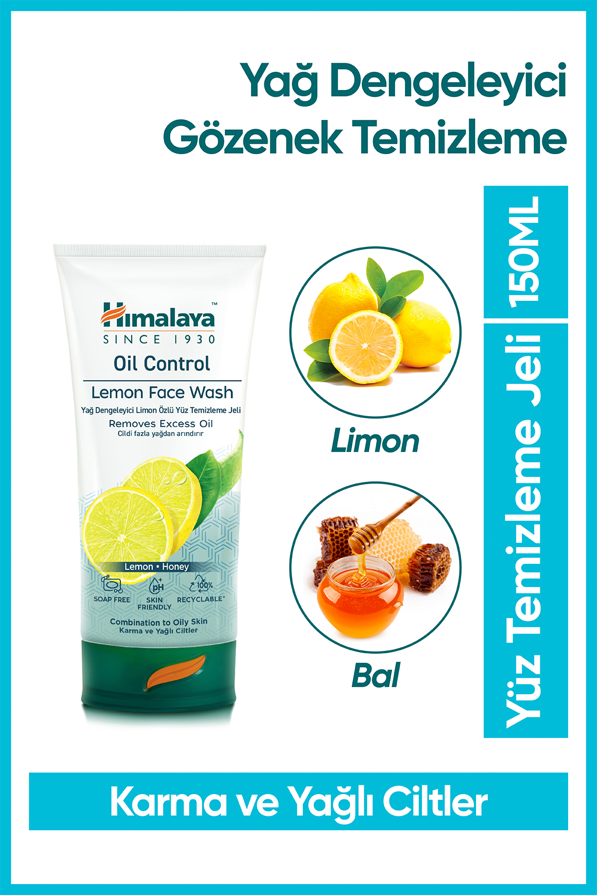 Himalaya Since 1930 Yağ Dengeleyici Yüz Temizleme Jeli, Bal, Limon Özü, Parabensiz, Karma Ve Yağlı Ciltler, 150 ml