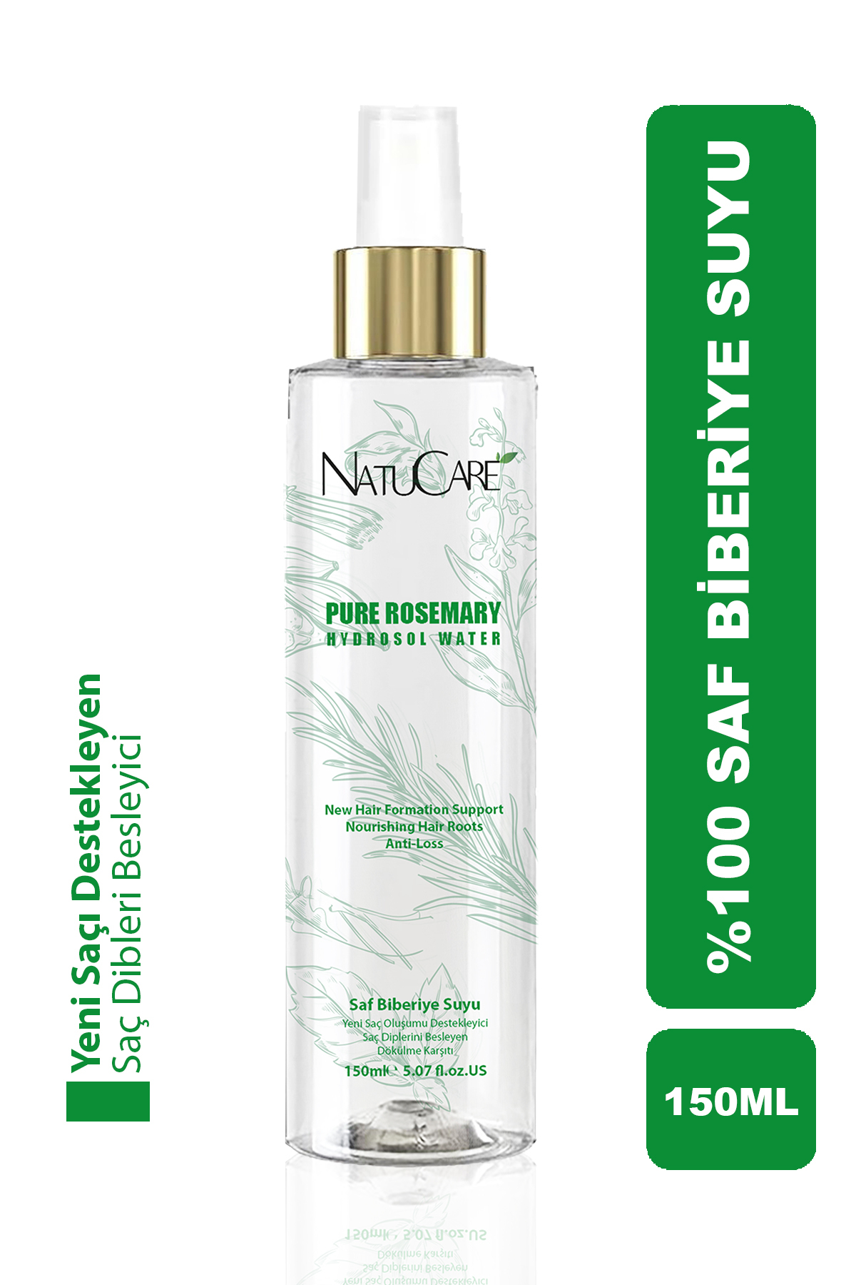 NatuCare Biberiye suyu Dökülme Karşıtı ve Hızlı saç uzatma etkili Güçlendirici %100 Saf Biberiye Suyu 150 ml