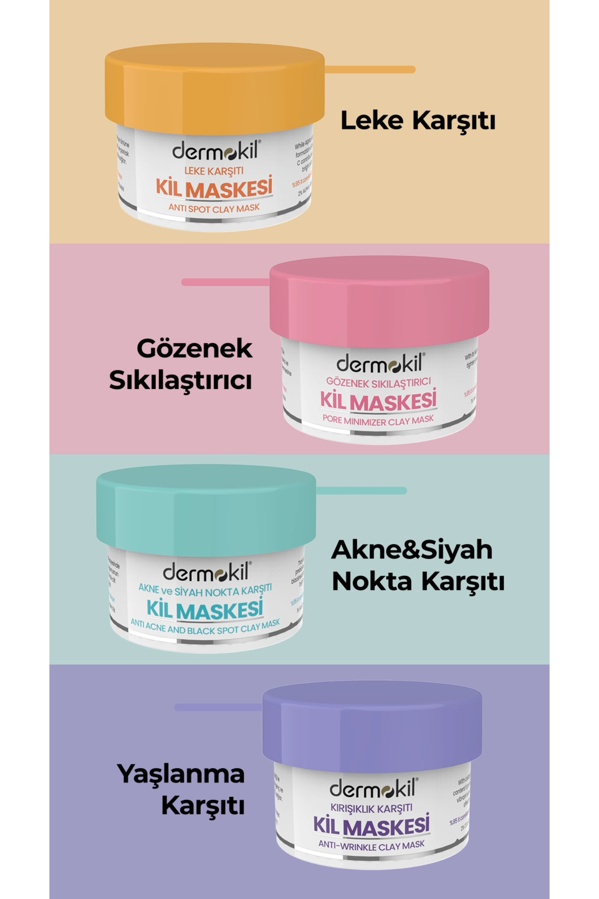 Dermokil Kil Maskesi Leke Karşıtı*gözenek Sıkılaştırıcı* Ve Siyah Nokta*yaşlanma Karşıtı 4x50 ml