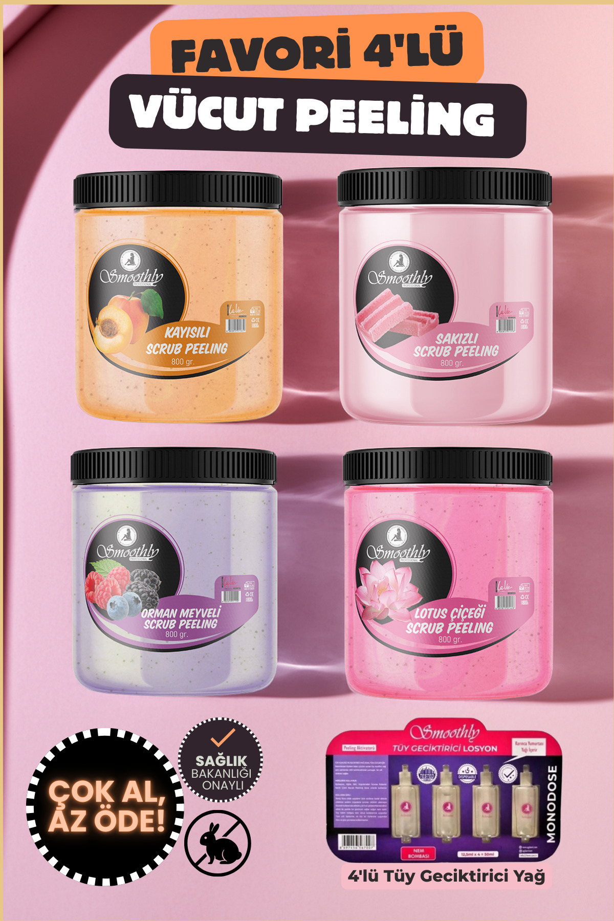 Smoothly Favori Vücut Peelingi Batık & Çilek Bacak Onarıcı 4 X 800g + 4lü Karınca Yumurtası Yağ