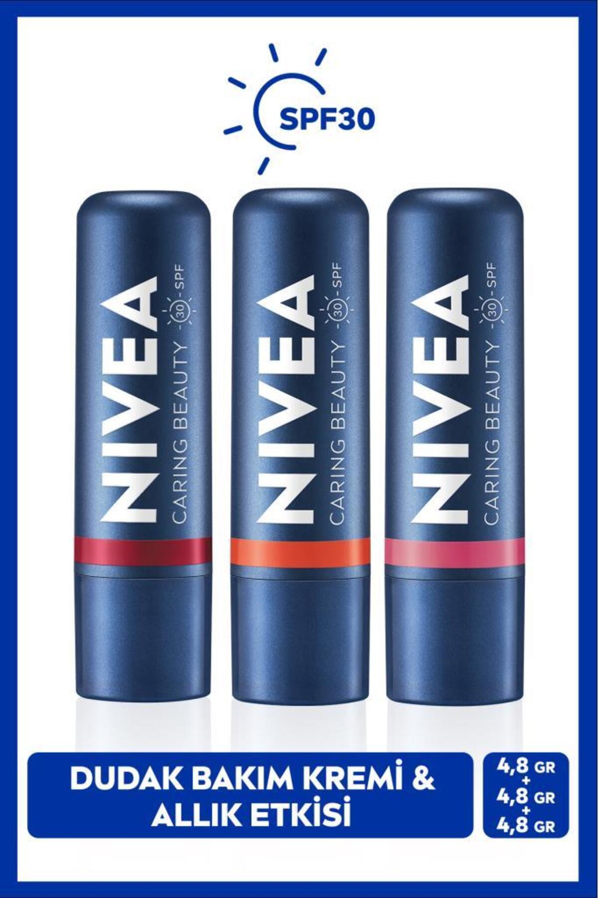NIVEA SPF30 Nemlendirici Dudak Bakım Kremi 4.8gr, Mercan, Rose, Kırmızı Renkli, Dudak Yanak, Allık Etkisi