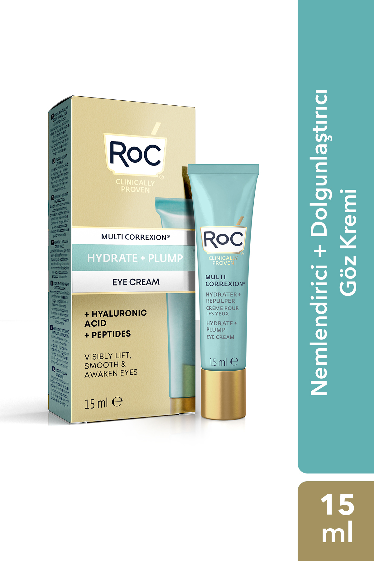 Roc Hyalüronik Asit + Peptit İçeren Göz Çevresi Kremi 15 ml -Yoğun Nemlendirici ve Dolgunlaştırıcı Bakım