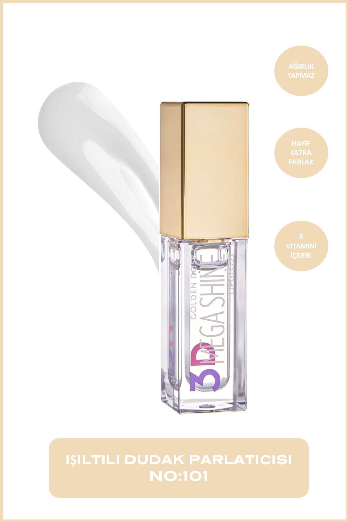 Golden Rose 3D Mega Shine Lipgloss No: 101 Clear Şeffaf Dudak Parlatıcısı