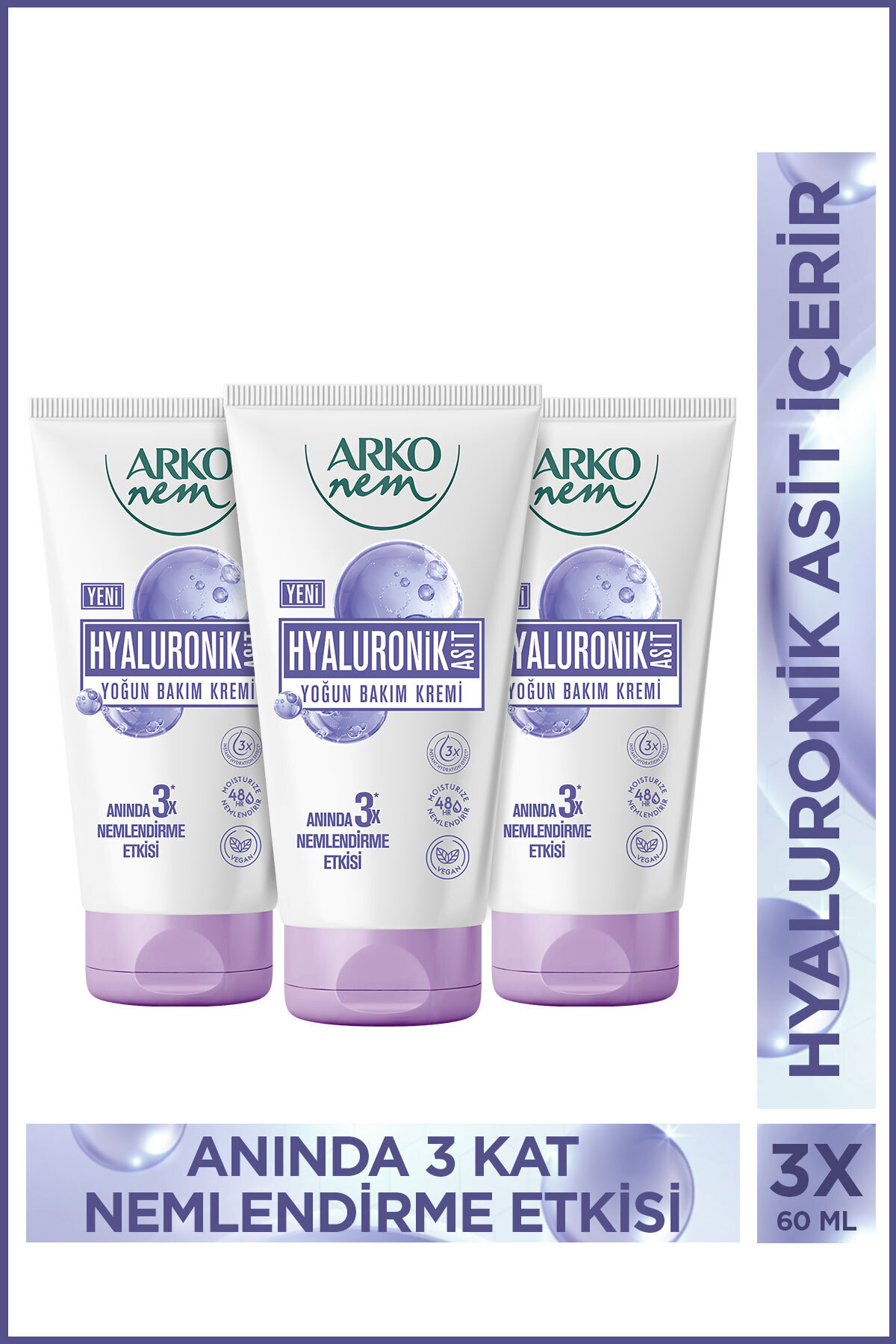 Arko Nem Yoğun Bakım Kremi Hyaluronik Asit 3x60 Ml