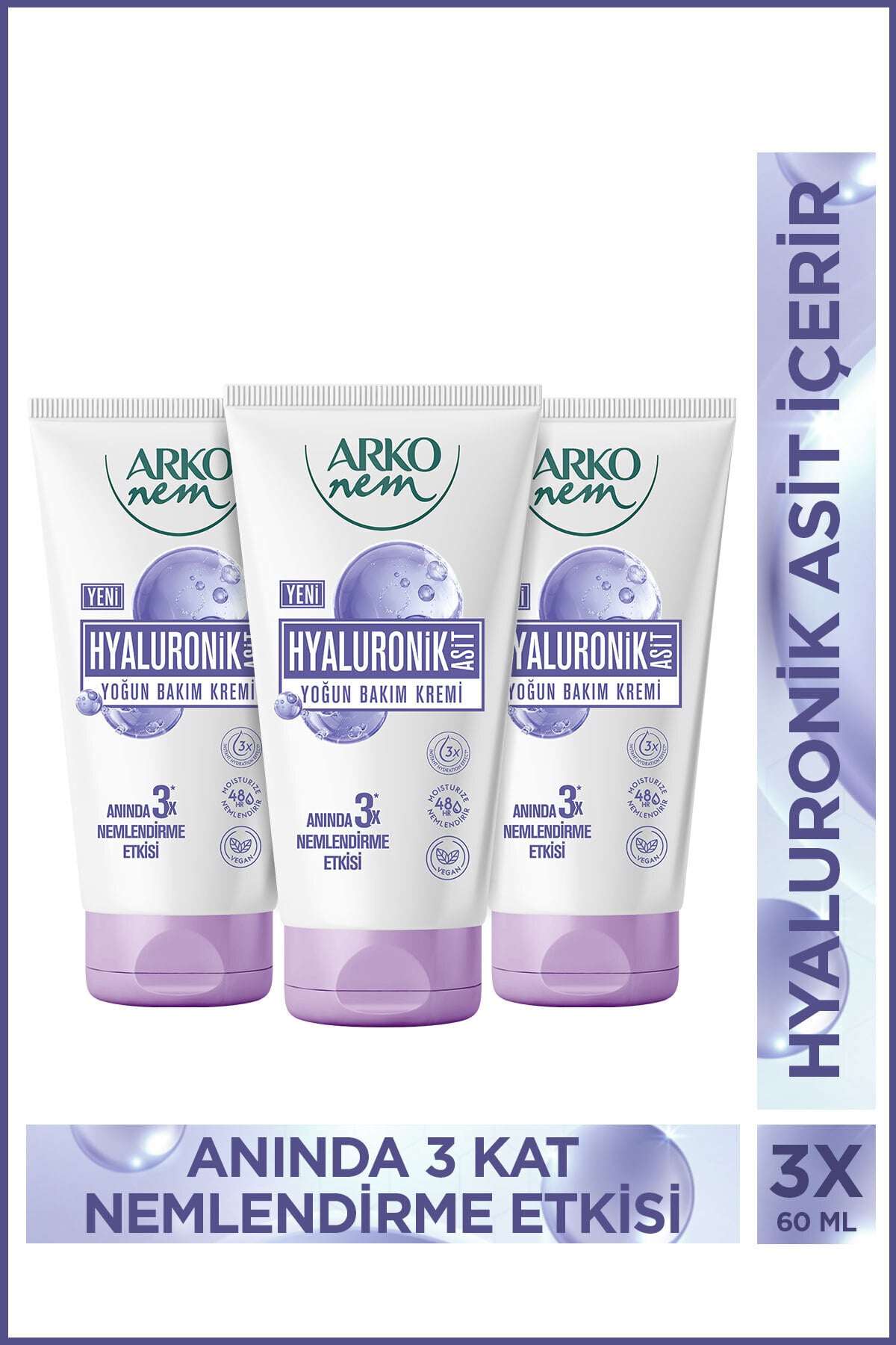 Arko Nem Yoğun Bakım Kremi Hyaluronik Asit 3x60 Ml