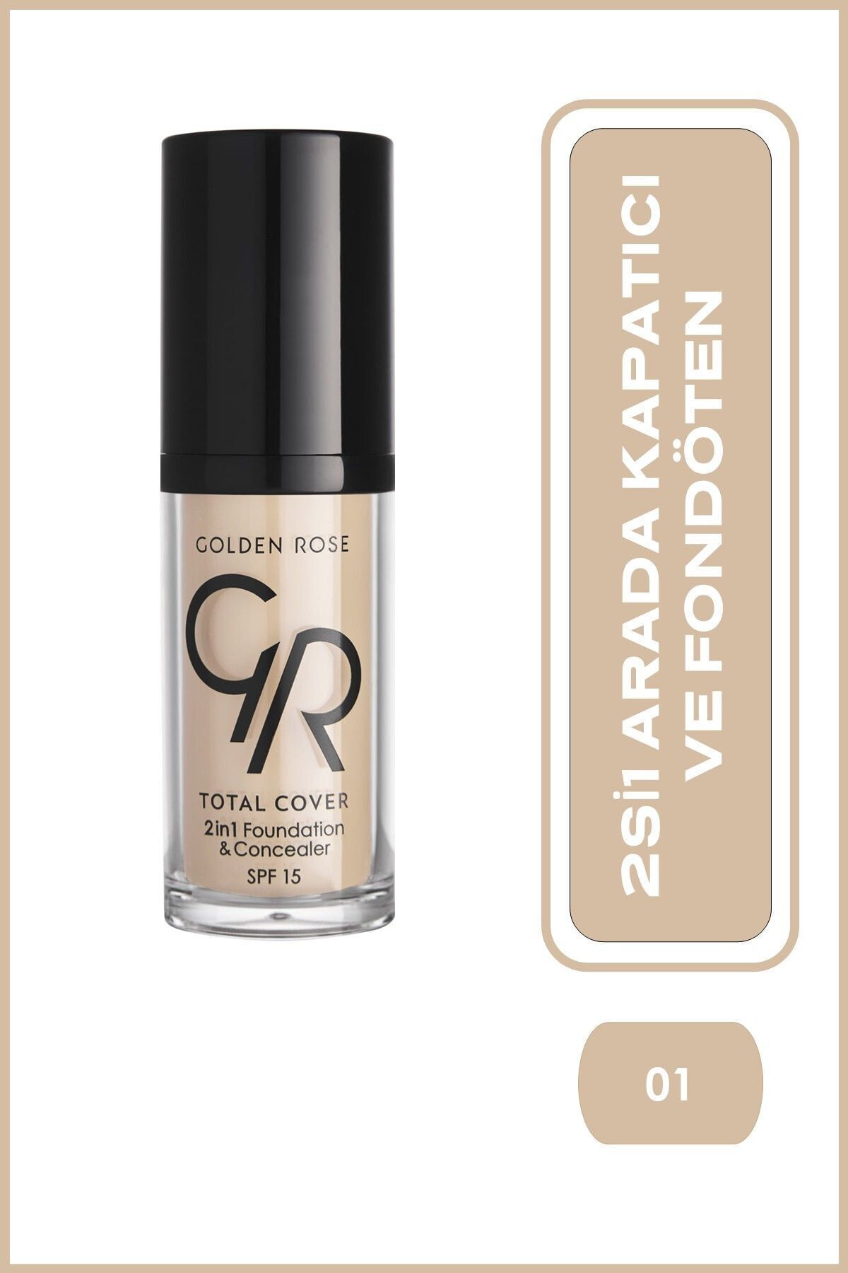 Golden Rose Total Cover 2si1 Arada Kapatıcı ve Fondöten No: 01 Porcelain - 30 ml