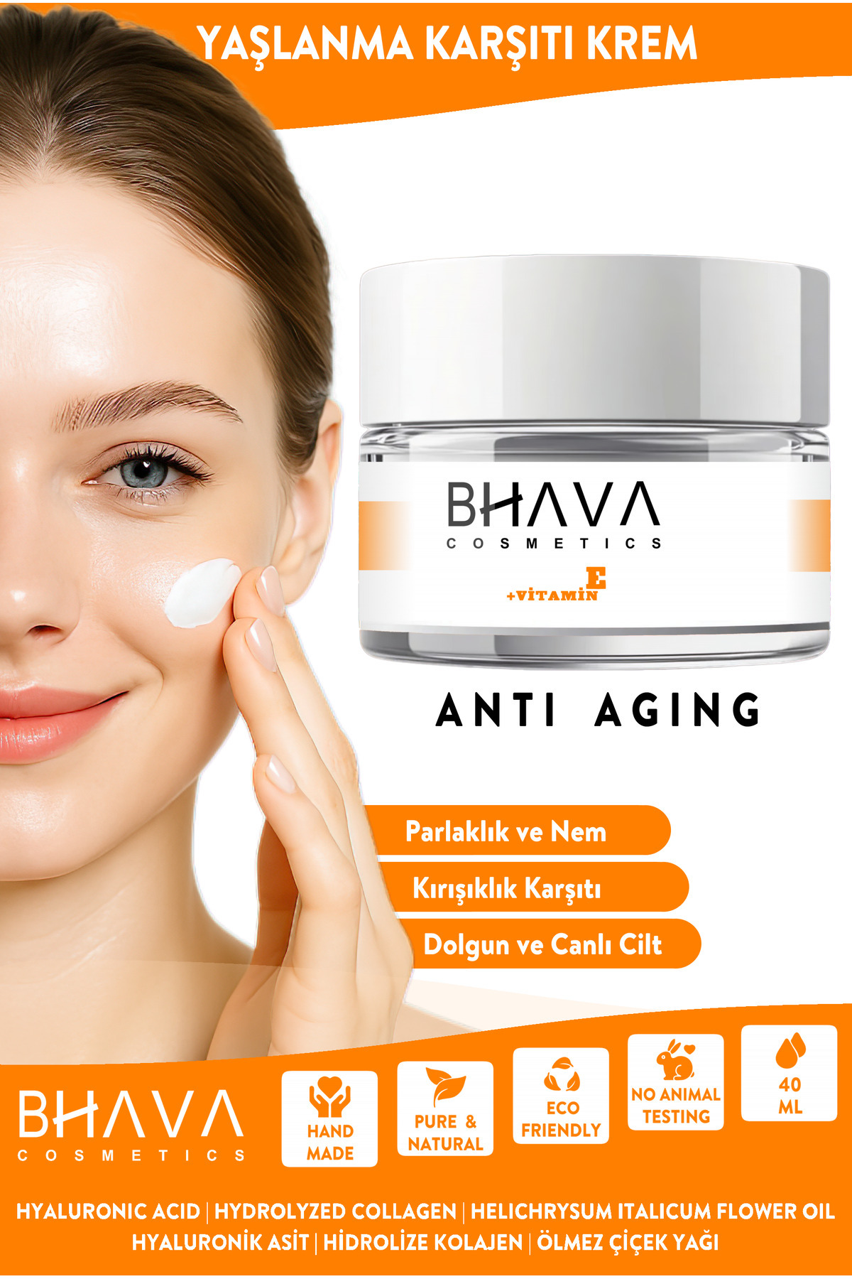 bhava cosmetics Krem Yaşlanma Ve Kırışıklık Karşıtı Krem Kolajen Ve Hyaluronik Asit 40 ml