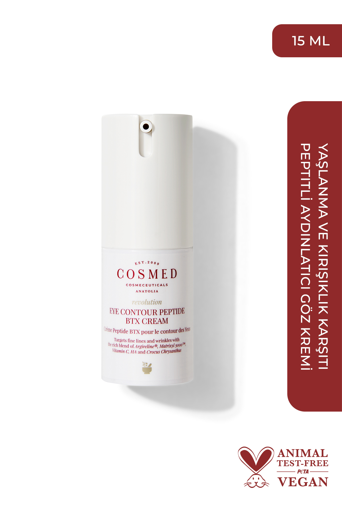 COSMED Yaşlanma ve Kırışıklık Karşıtı Peptitli Aydınlatıcı Göz Kremi/EYE CONTOUR PEPTIDE BTX CREAM 15 ML