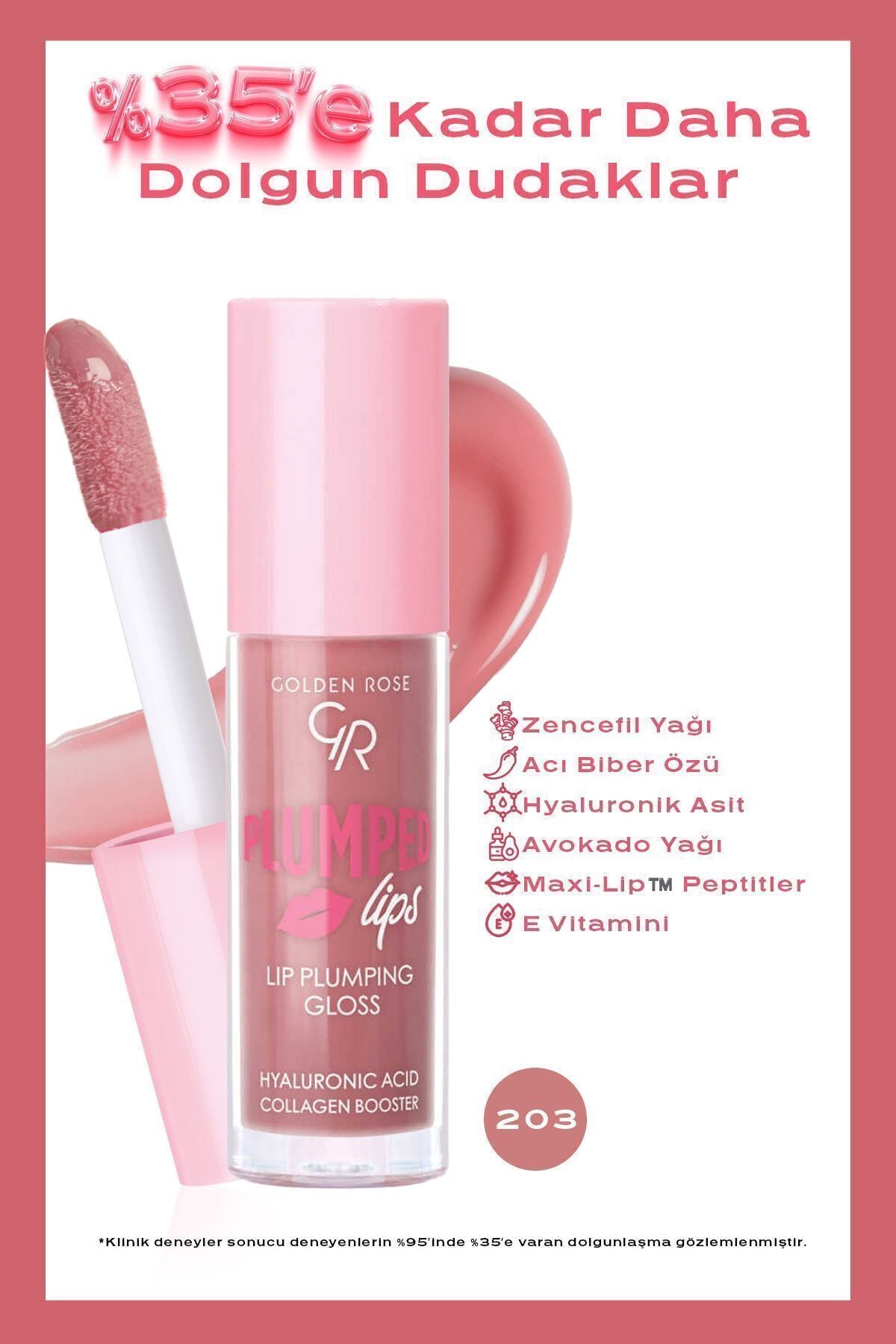 Golden Rose Plumped Lips Lipgloss No: 203 - Dolgunlaştırıcı Etkili ve Nemlendirici Parlatıcı