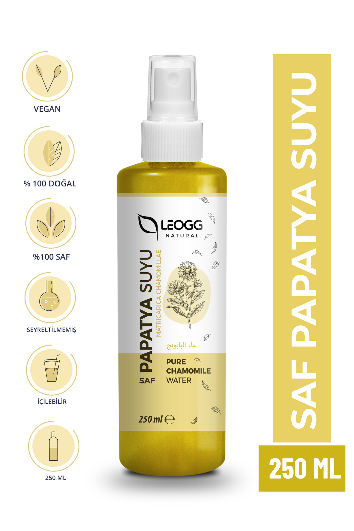 Leogg Natural Papatya Suyu 250 ml %100 Saf ve Doğal Rahatlatıcı ve Nemlendirici Saç Açıcı Tonik