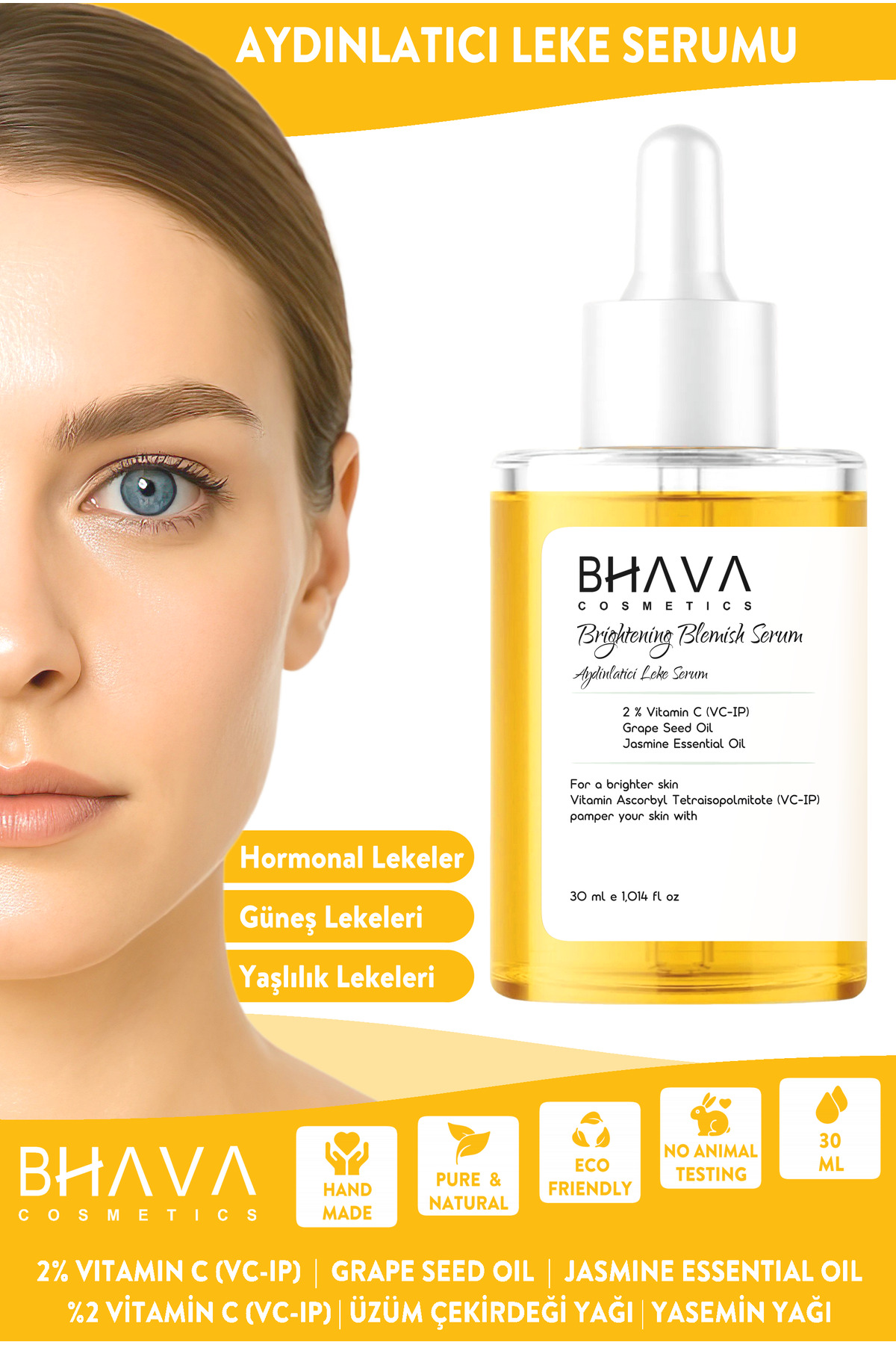 bhava cosmetics Aydınlatıcı Serum Leke Açıcı Beyazlatıcı Yoğun Nemlendirici Yağ Bazlı Serum 30 ml
