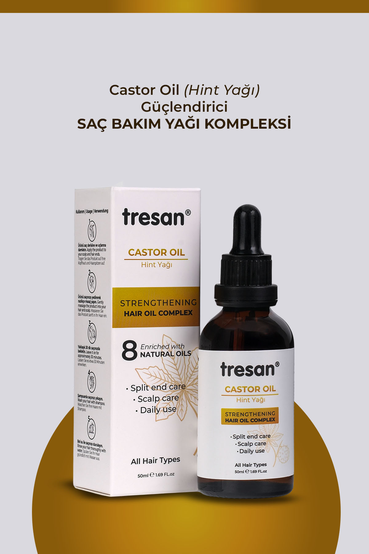 Tresan Hint Yağı (Castor Oil) Güçlendirici Saç Bakım Yağı Kompleksi - +8 Değerli Yağ (50 ml)
