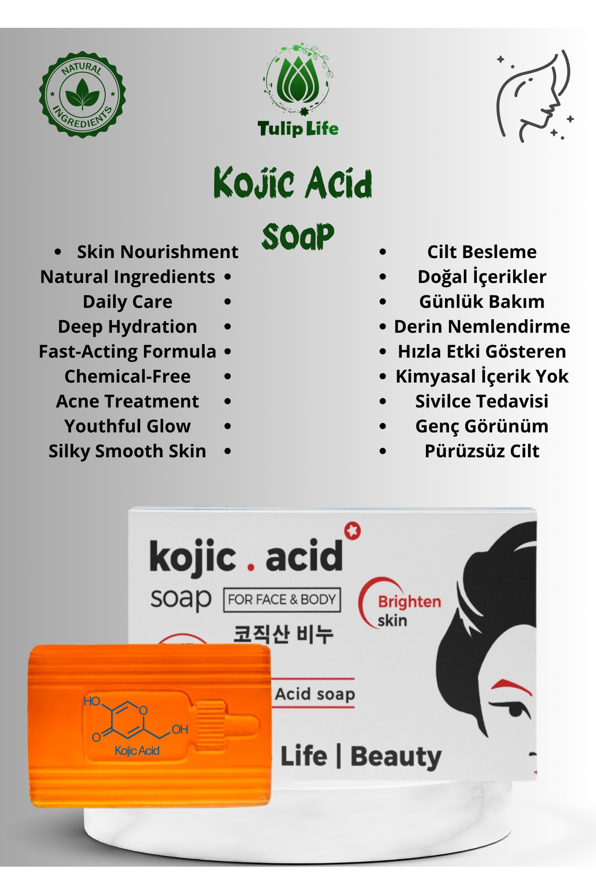 tulip life Skin Brightening Kojic Acid Soap ( Kojik Asit Sabunu ) 120 G