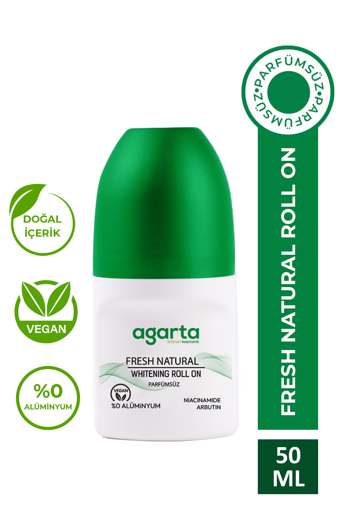 Agarta Parfümsüz Ter Kokusu Önleyici 24 Saat Etkili Beyazlatıcı Unisex Natural Roll-on 50 ml