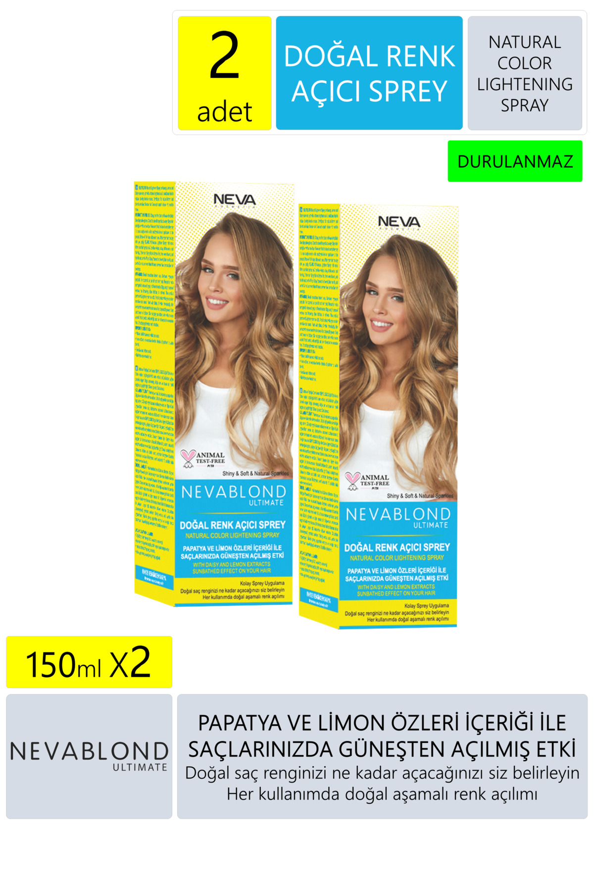 NEVA KOZMETİK Nevablond Doğal Renk Açıcı Papatya Özü Sprey 150 ml 2'li Set