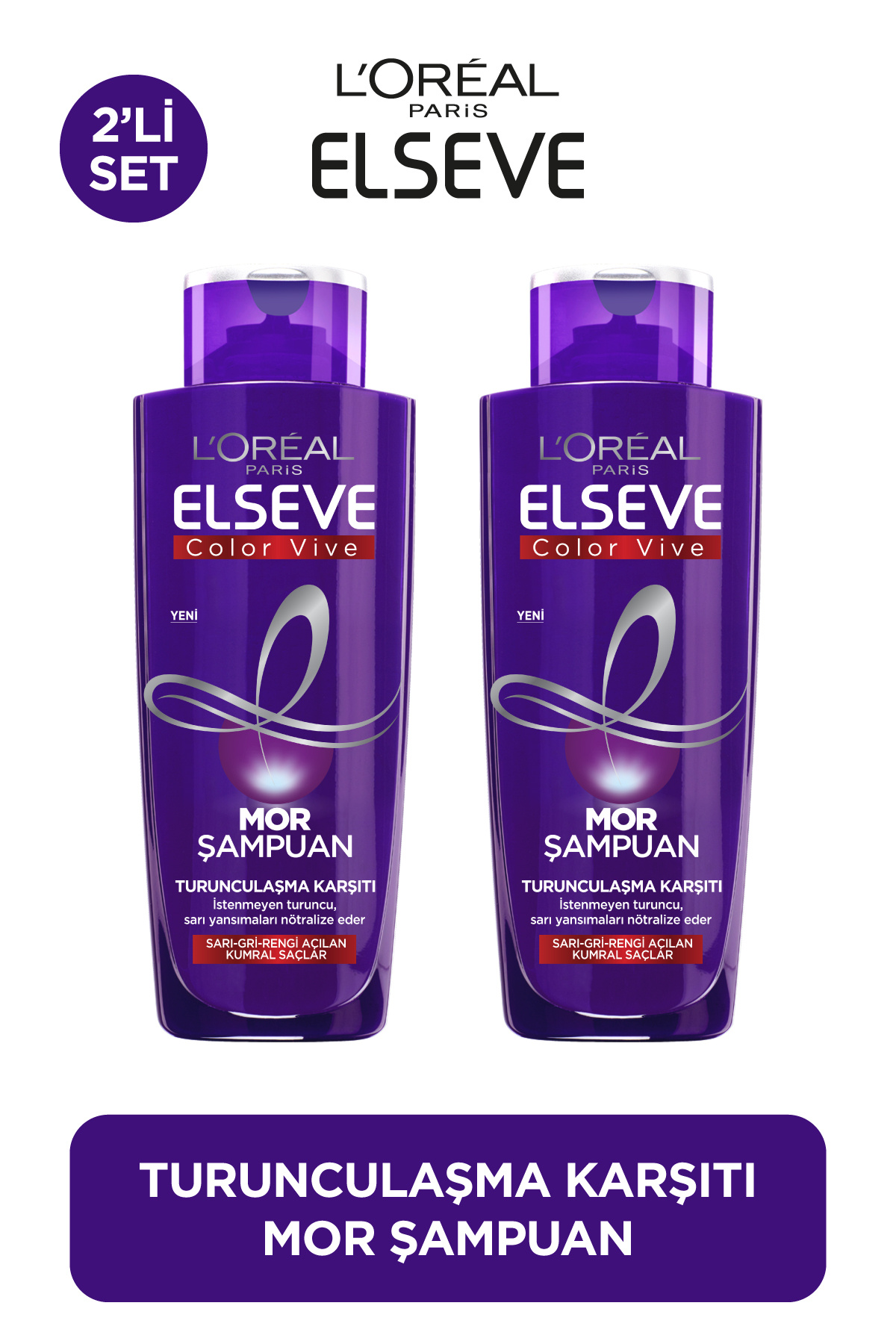ELSEVE L'Oréal Paris Elseve Turunculaşma Karşıtı Mor Şampuan 200ml 2'li Set