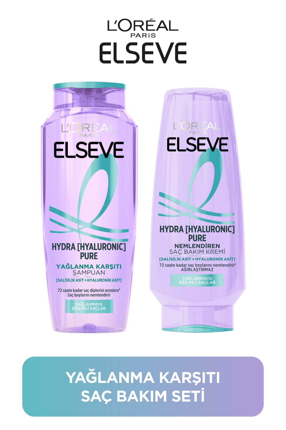 ELSEVE Hydra Pure Salisilik Asit içeren Yağlanma Karşıtı Nemlendirici Şampuan + Saç Kremi Seti